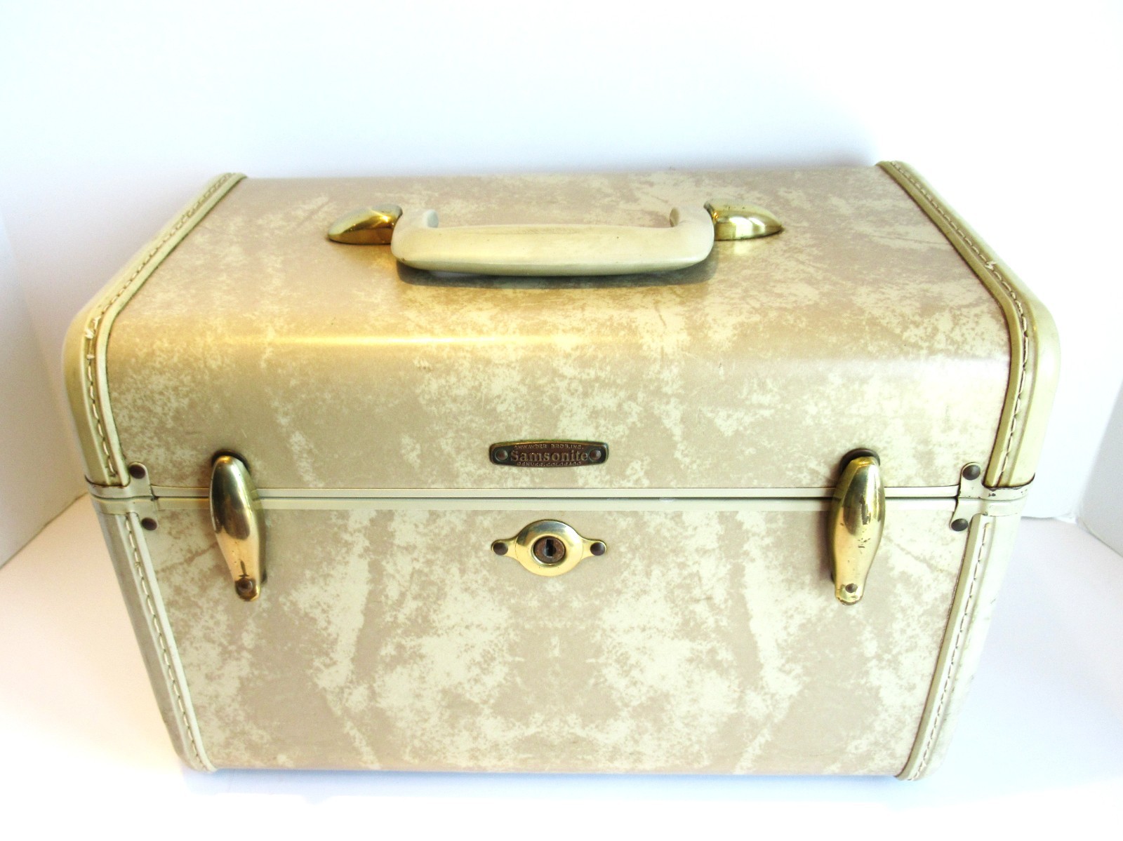 Vintage Samsonite Schwayder Bros. Beige Hard Makeup Train Case 1950s
