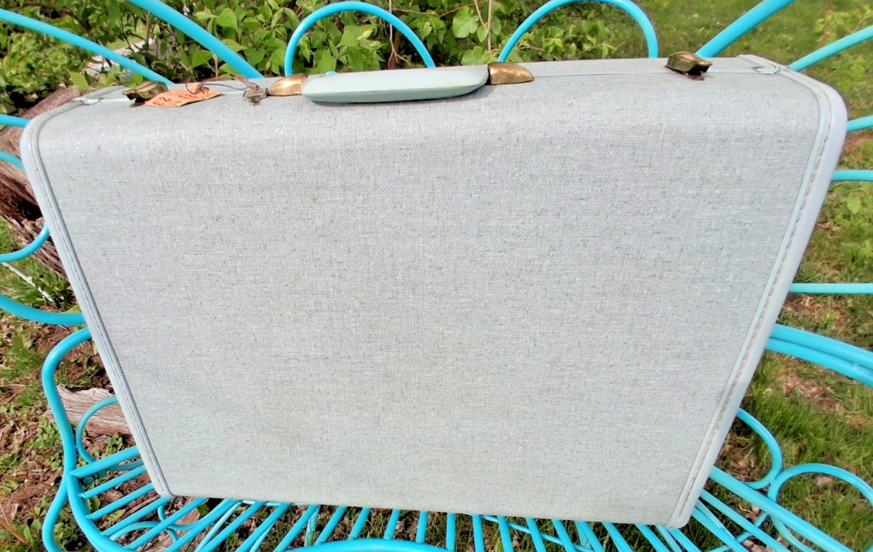 Vintage 1950s Samsonite Streamlite Hardcover Teal Blue Suitcase w/KEY