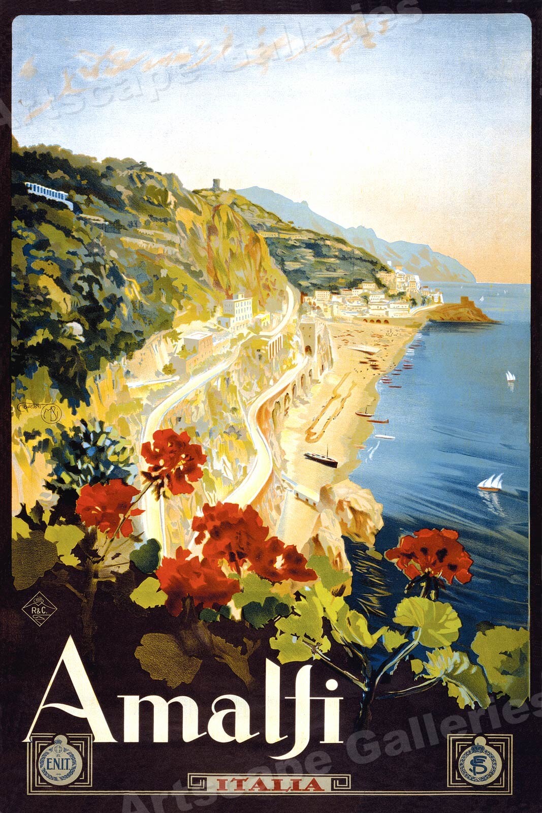 1920s Amalfi Italy Vintage Style Travel Poster Art Print – 24×36