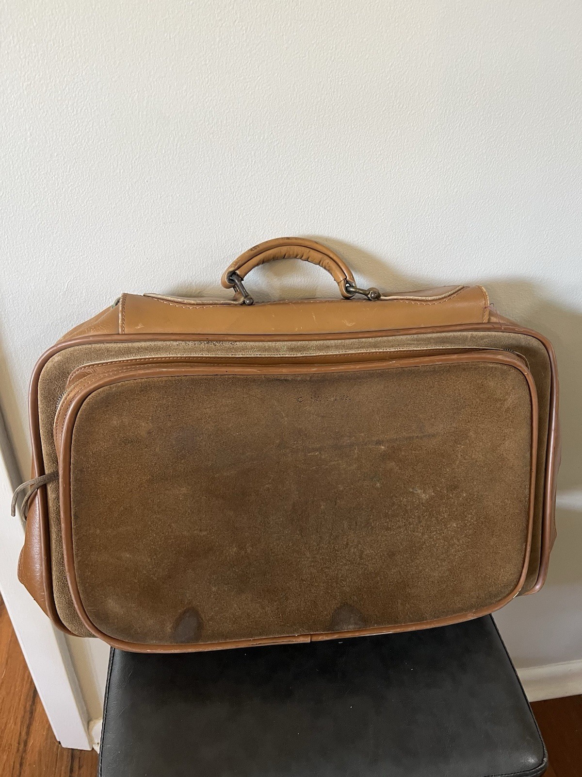 Vtg Harrison Leather Goods Corp. zip Grid satchel bag Suitcase Suede Briefcase