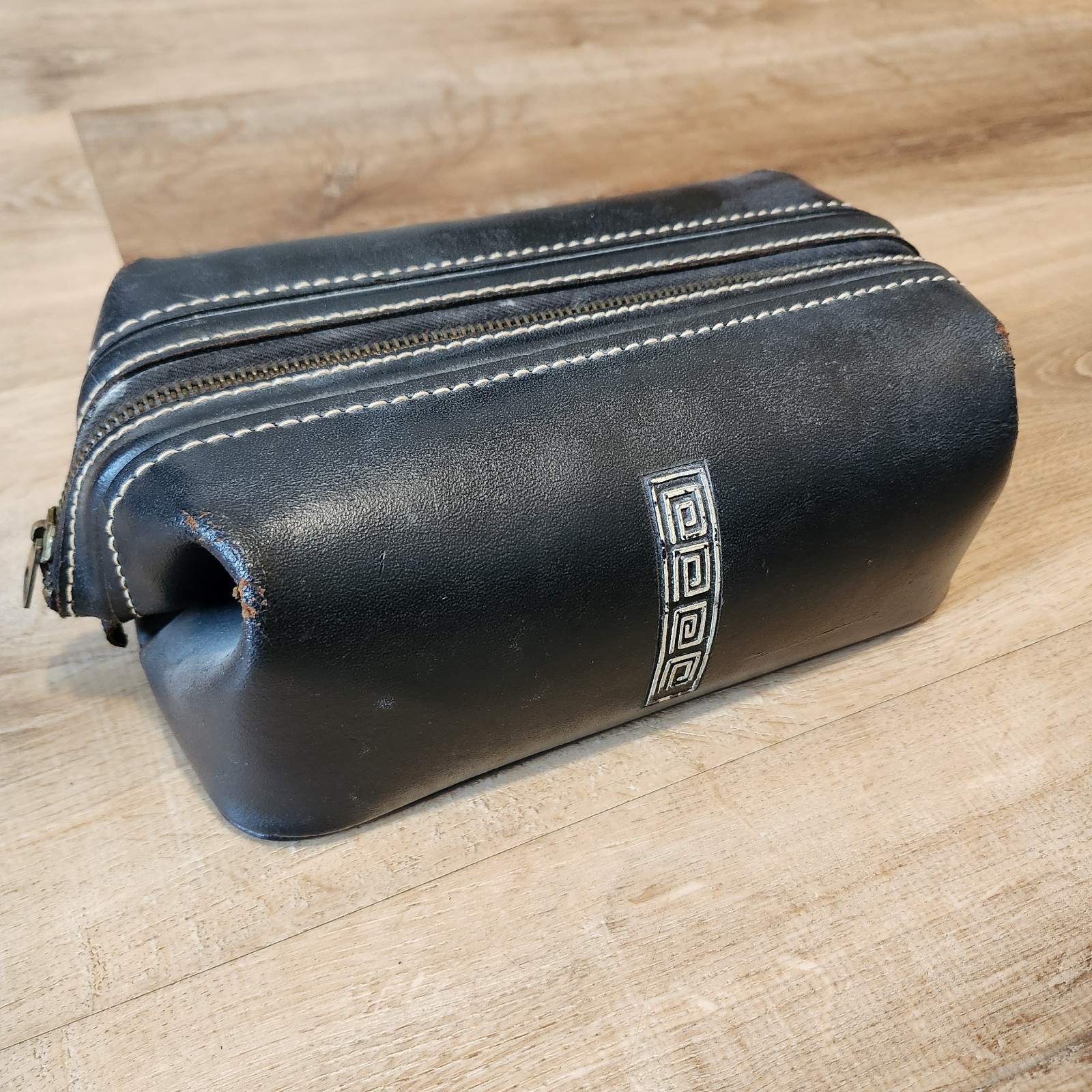 VINTAGE Hickok Commuter Split Cowhide Toiletries Shave Case Black Lined