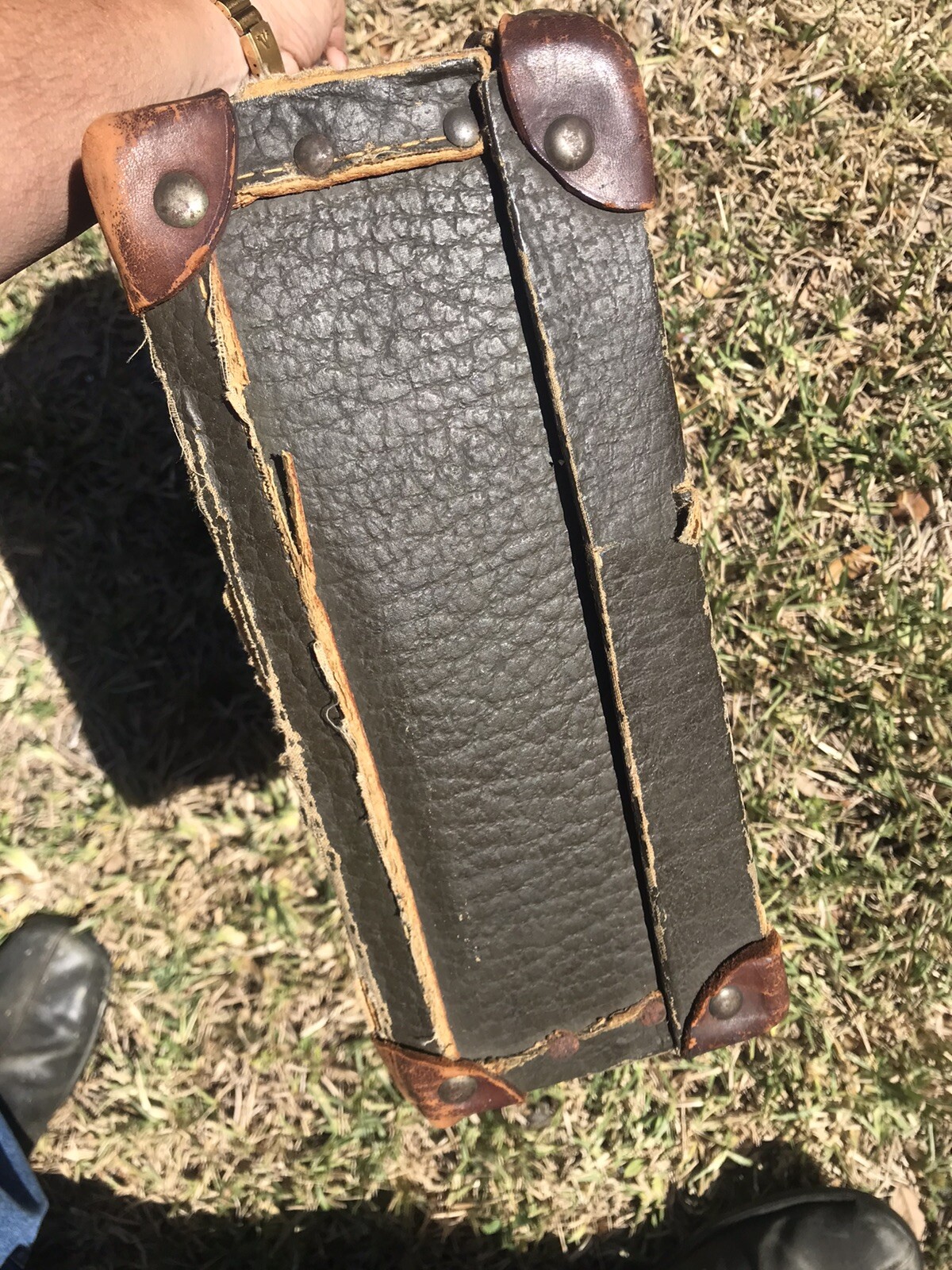 Antique 1800’s Corbin Leather Suitcase With Straps