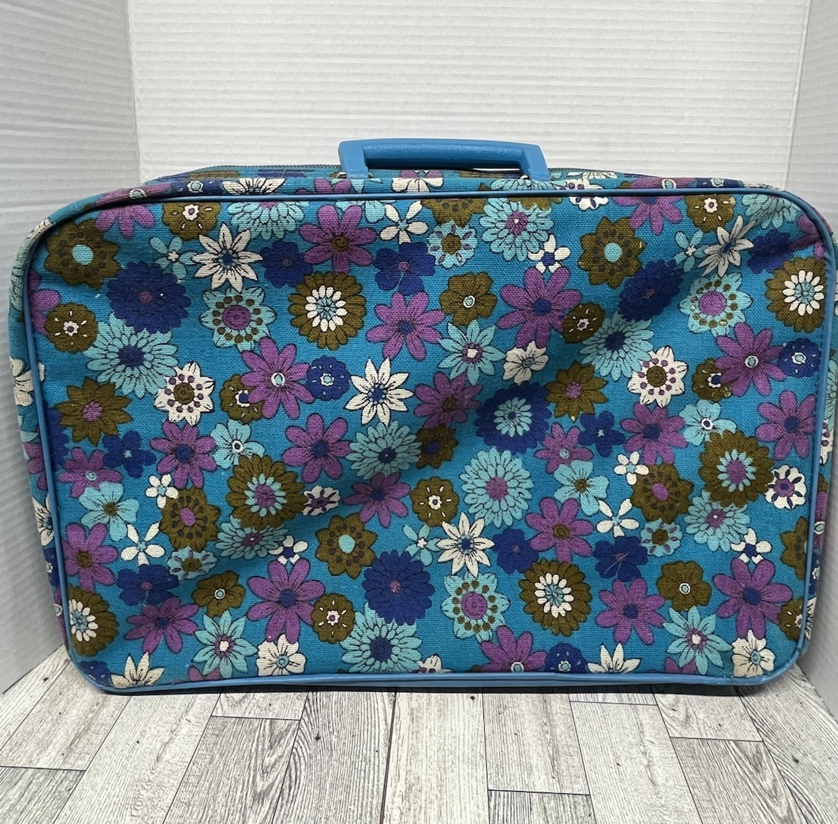 Vintage 60s 70s Mod Floral Suitcase Japan Blue Purple Psychedelic Flower Power
