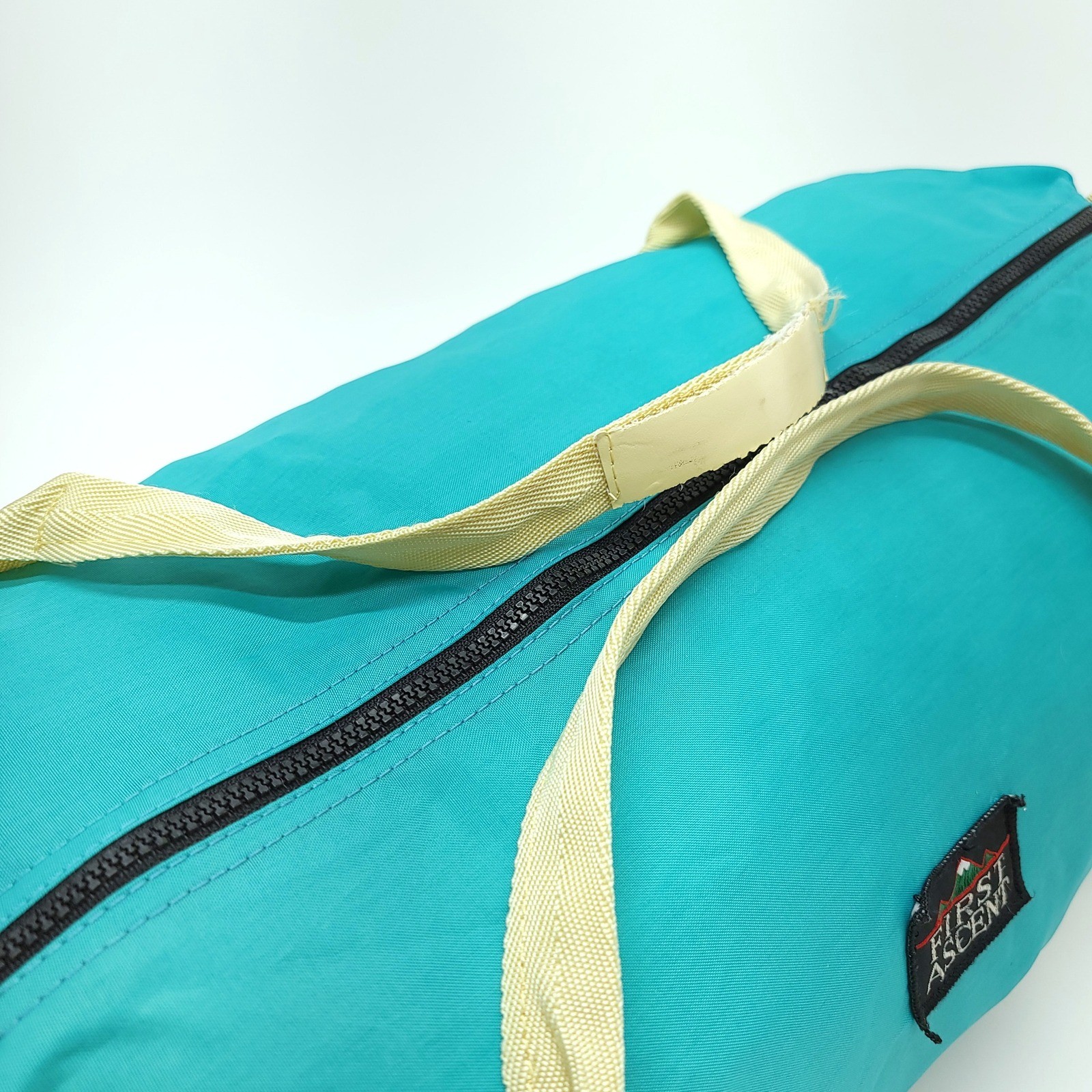 Vintage 70s First Ascent Duffle Bag Sleeping Bag Bag – Teal & Gold