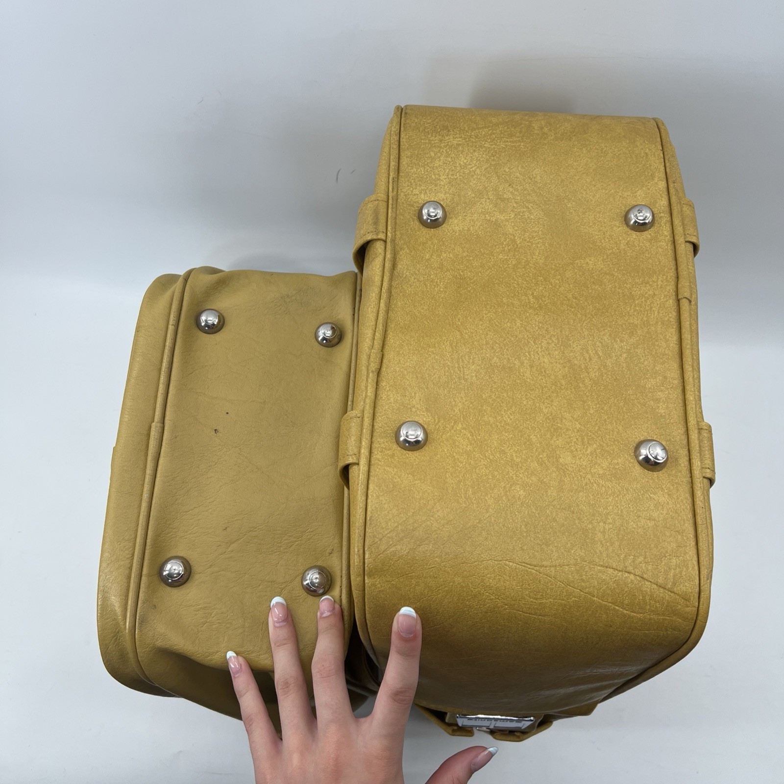 2 Vintage 1970s Yellow Samsonite Silhouette Travel Carry On Luggage Tote Bag