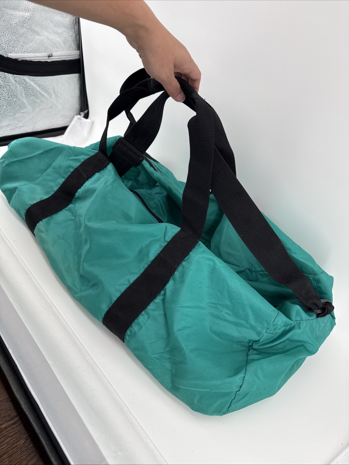 Eddie Bauer Vintage 90s Sport Duffle Bag Large Size Jade Green Nylon Gorpcore