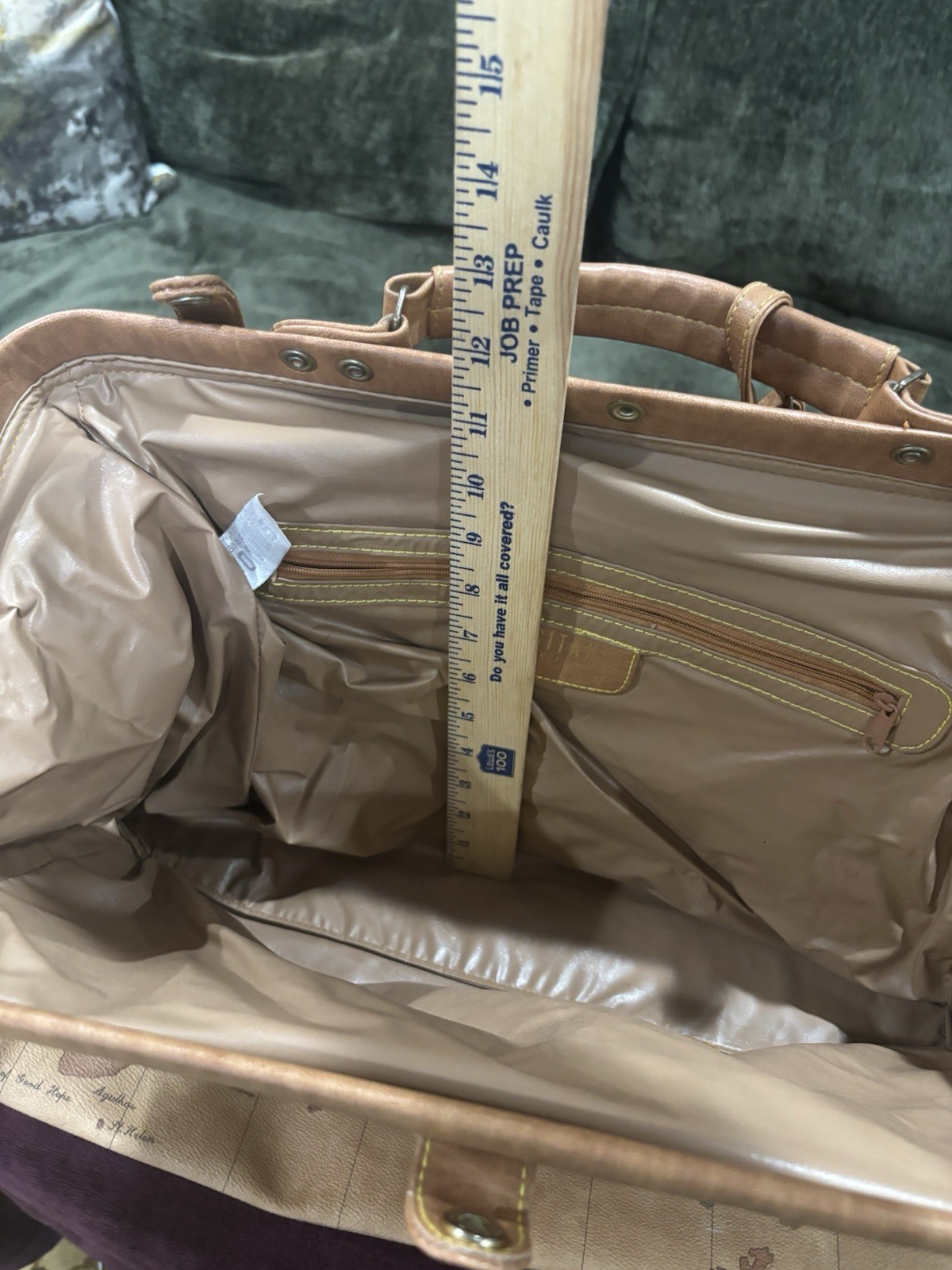 VTG Gitano World Map Duffel Bag Tan Faux Leather Travel Weekender Carry On Tote