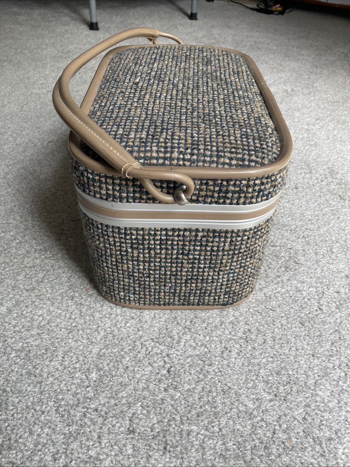 Vintage 60s Train Case Skyway Travel Retro 1960s Tweed Makeup Luggage Combo Lock