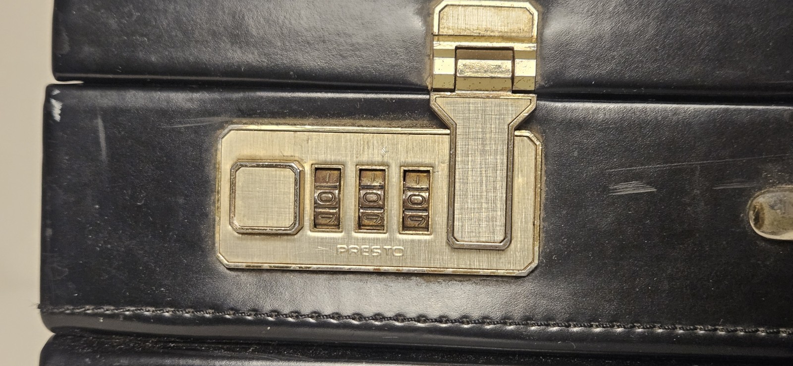 Vintage Black Presto Leather Briefcase Bag with Gold Accents Mens VTG Luggage