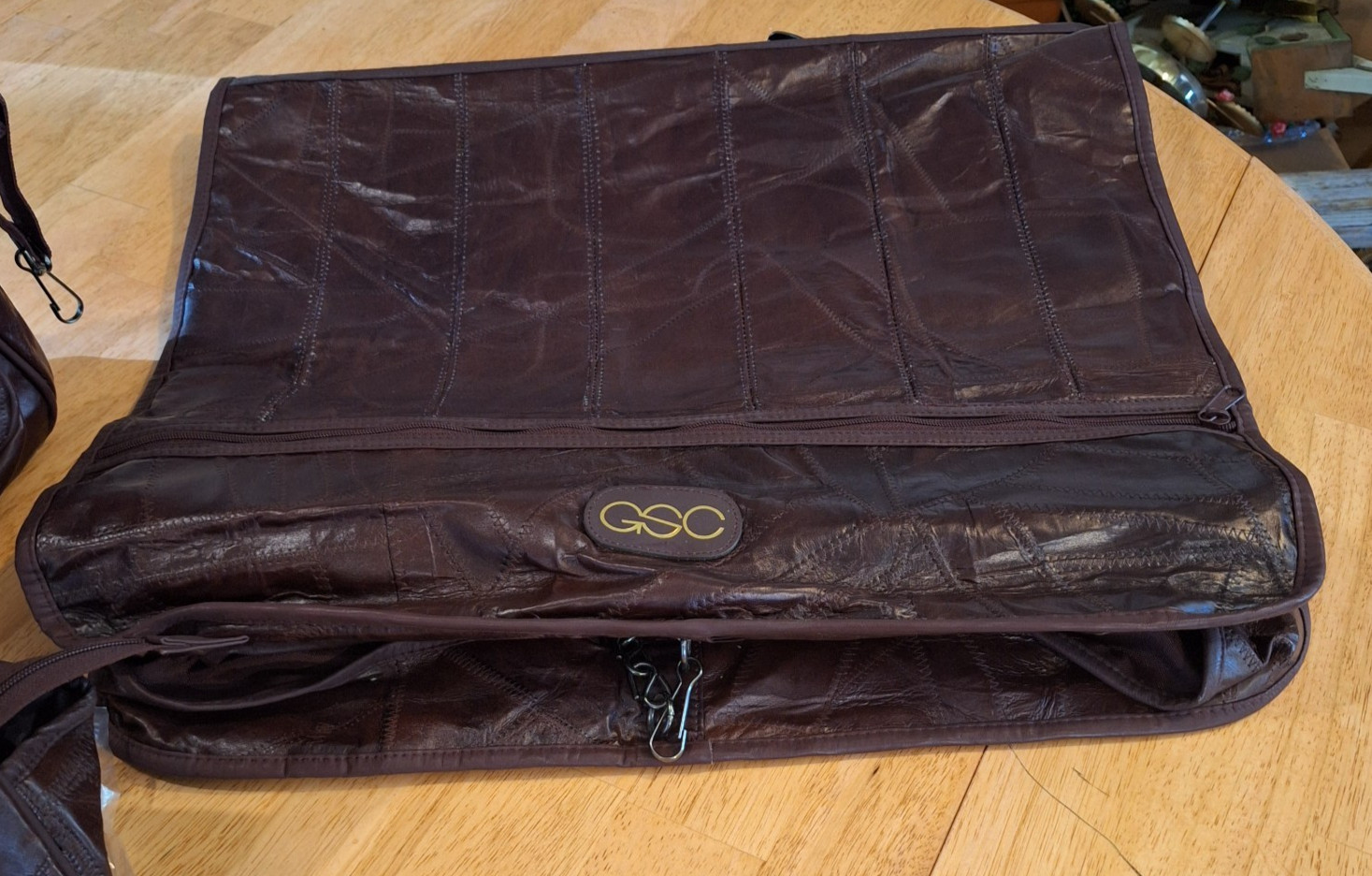 Vintage GSC Brown Patchwork Leather 3 Piece Luggage Set