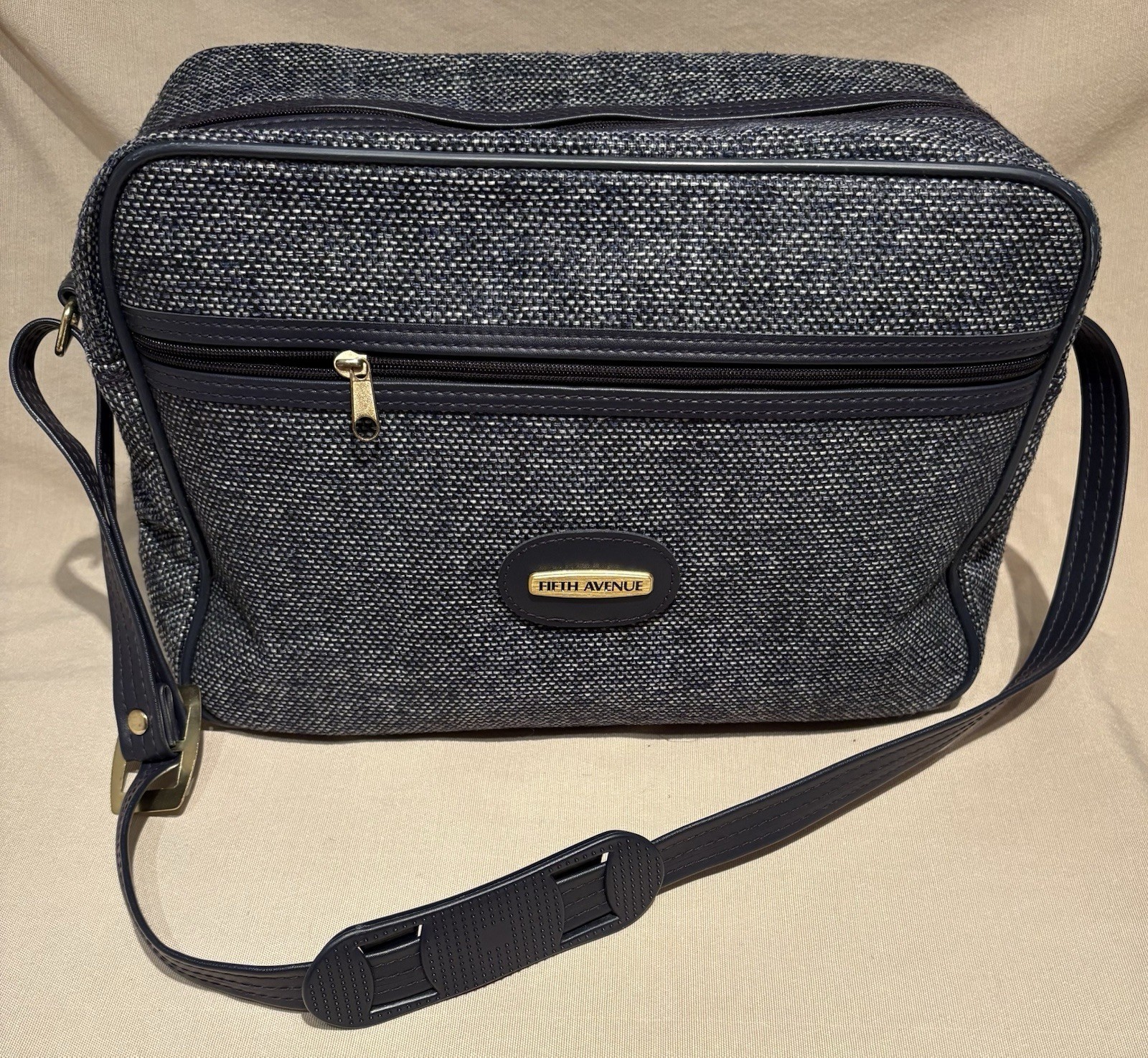 Fifth Avenue Luggage Carry On Shoulder Bag Blue Tweed Vintage