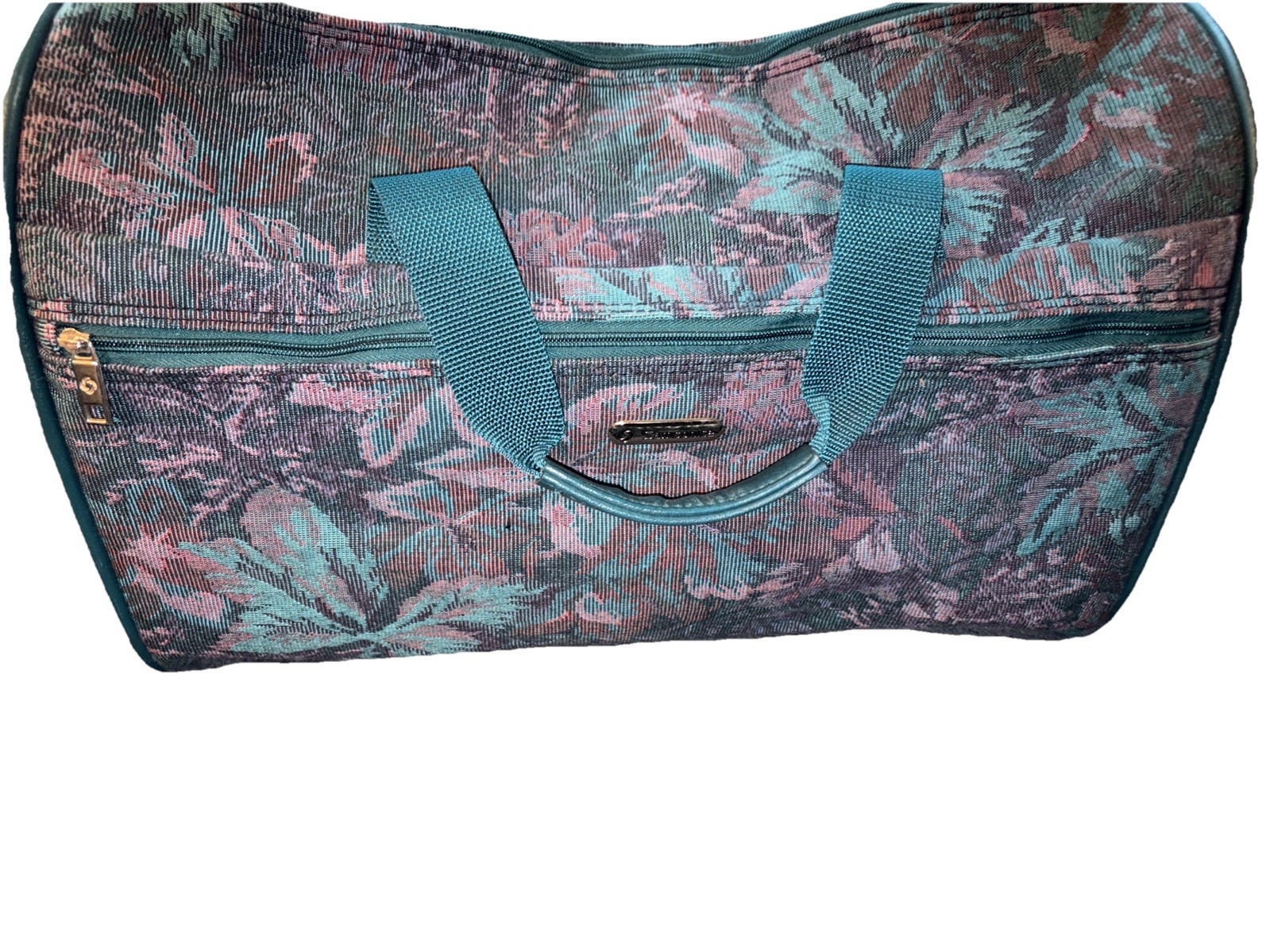 Vintage Samsonite Floral Leaf Tapestry Duffel Overnight Travel Bag