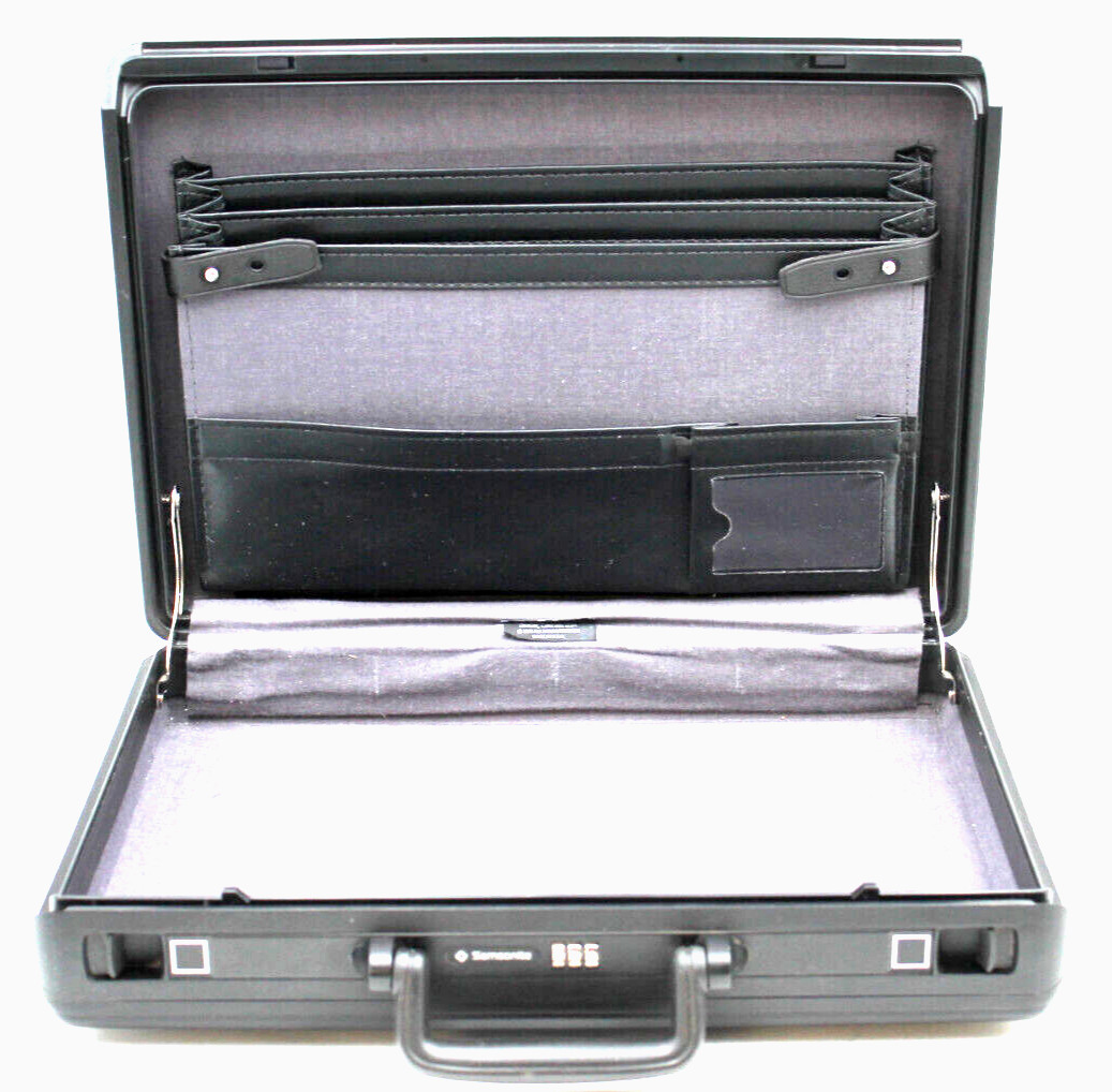 Sleek Rounded Black Samsonite Briefcase Hard Shell w/ Folders Combination Lock++