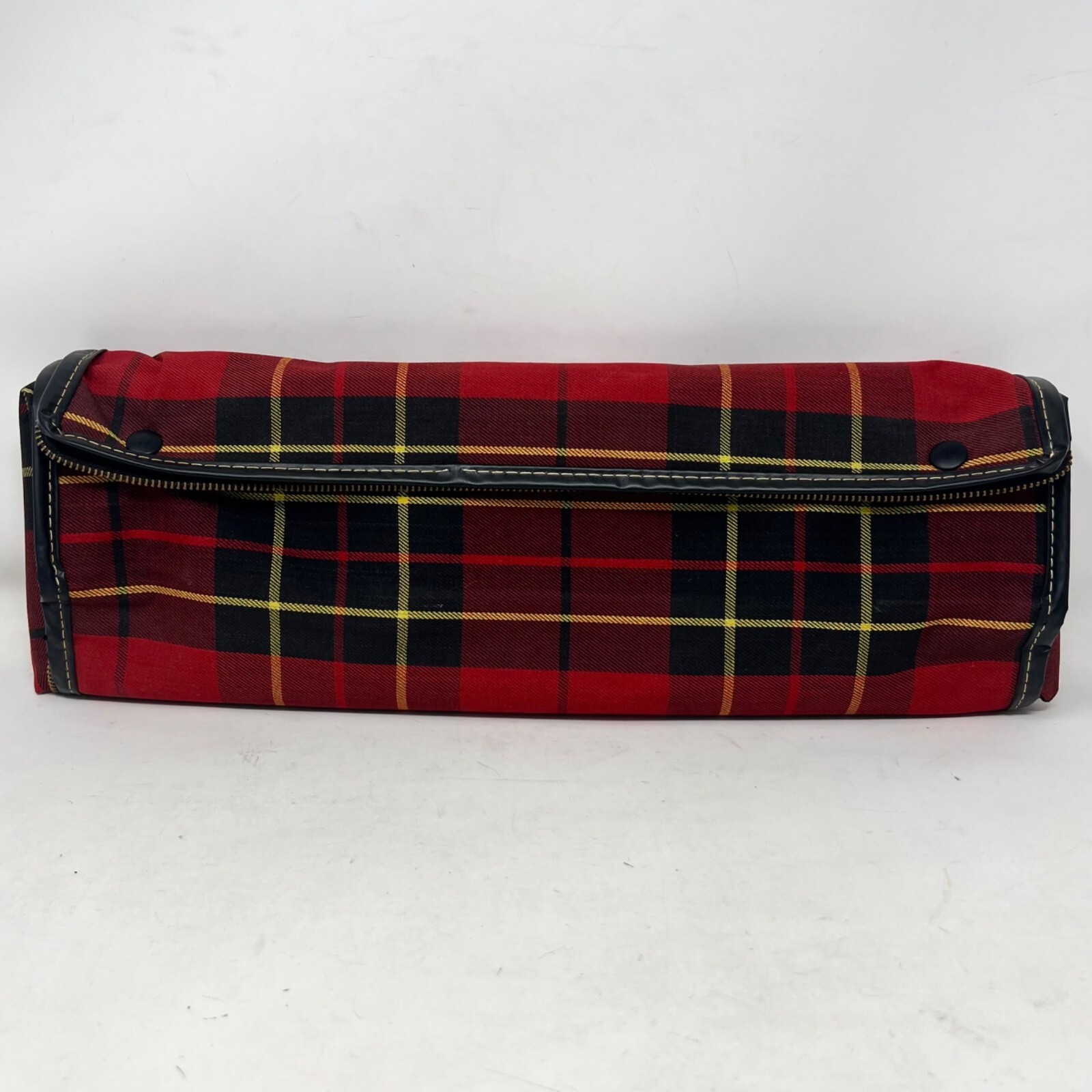 Vintage 1960’s Red Plaid Fabric Folding Collapsible Small Lightweight Suitcase