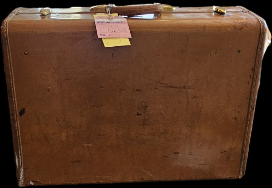 VINTAGE tan Hard Shell Luggage Suitcase with Key Travel Bag