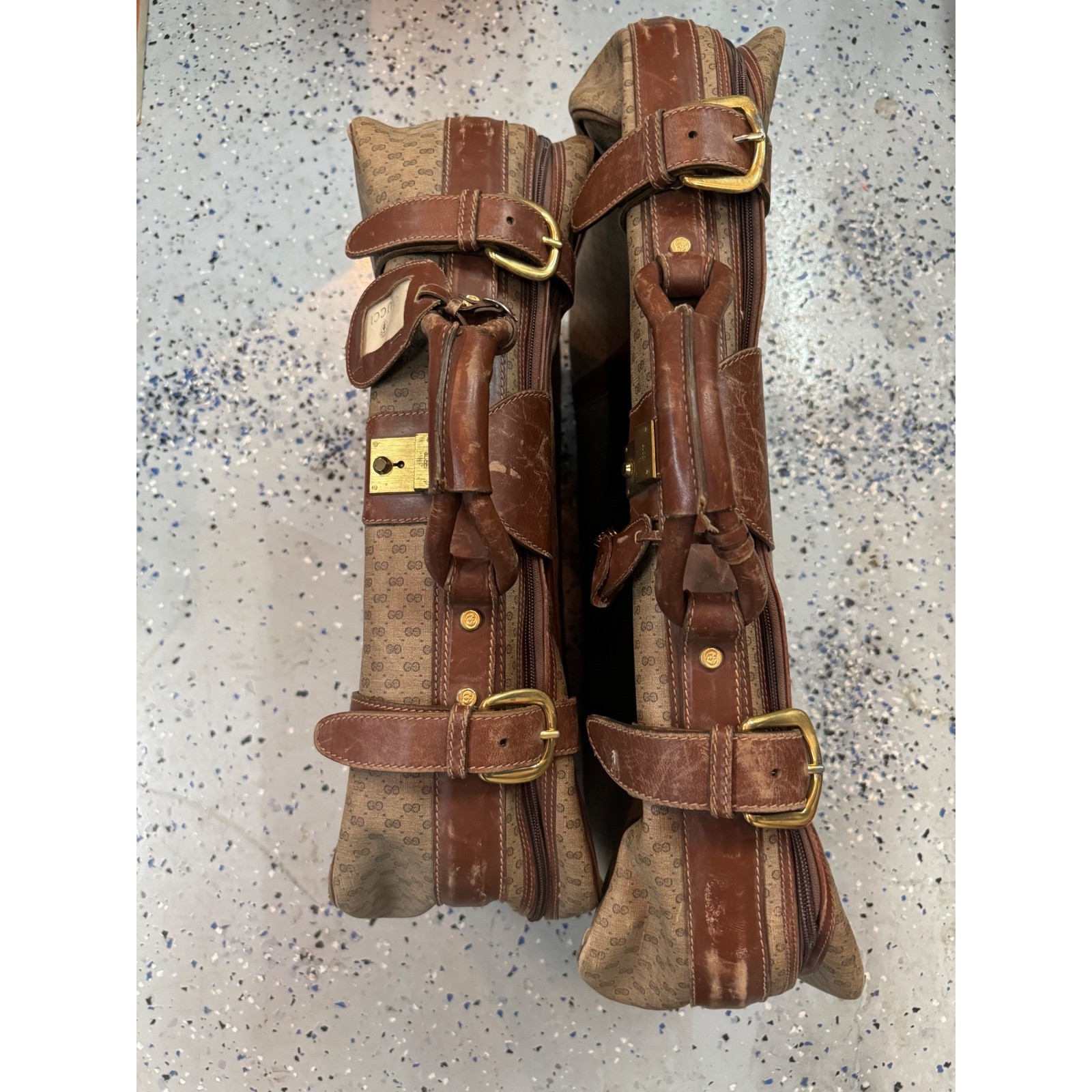 Gucci 1970’s Monogram Canvas Leather Trim Travel Luggage Set Vintage Authentic