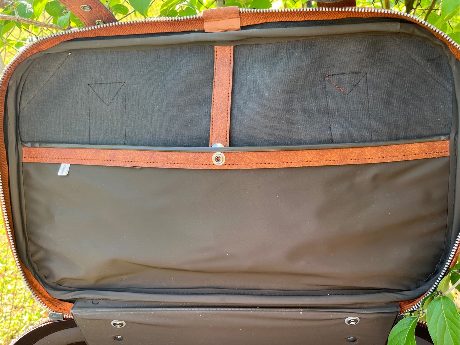 Vintage Tan Faux Leather Suitcase – 22” Retro Carry On Case W/ Buckles See Pics
