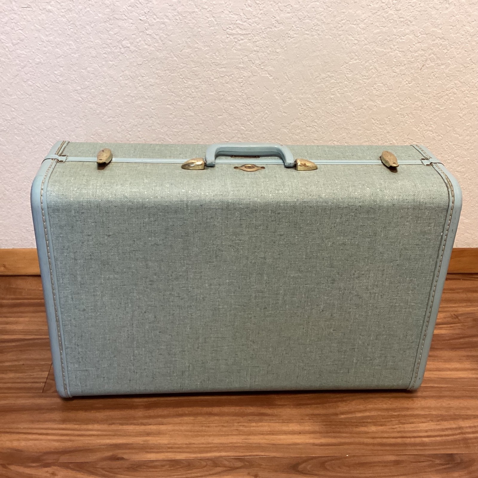 Vintage 1950s Samsonite Streamlite Blue Tweed Luggage 3 Piece Suitcase Set Keys
