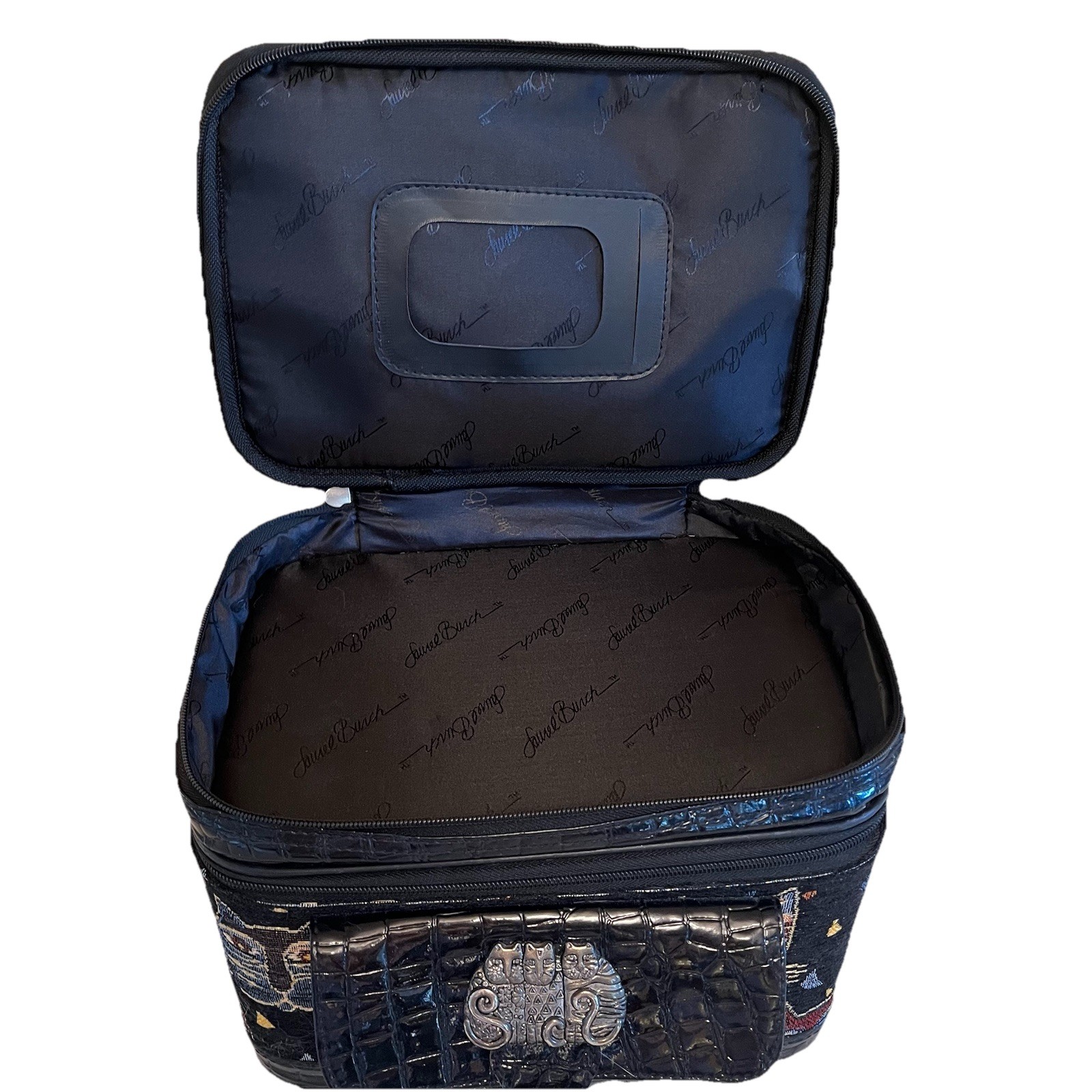 Laurel Burch Vtg World Travel Cat Train Case Adjustable Strap Cosmetics 90s Y2K