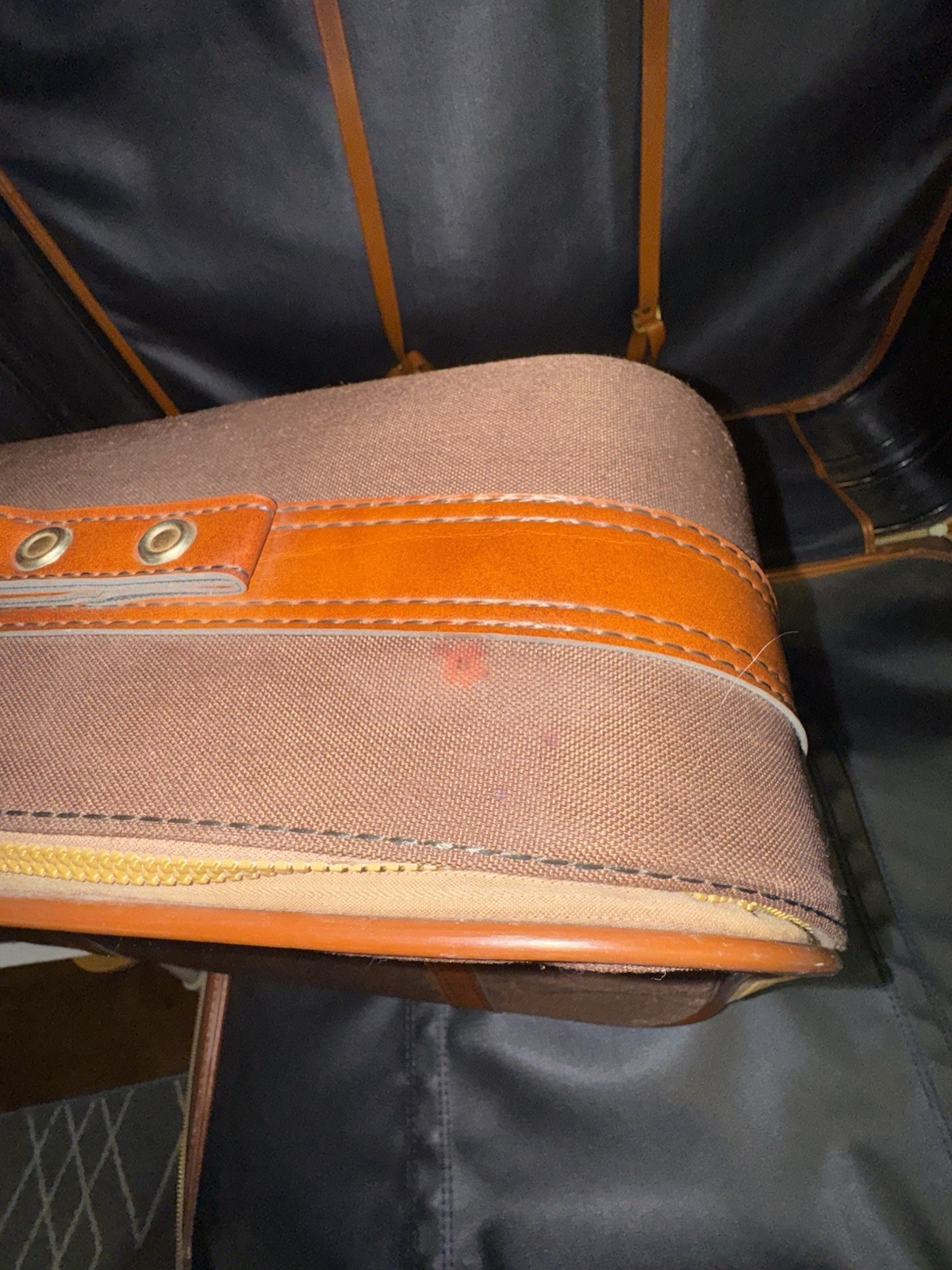 Vtg 70s Brown Suitcase Luggage 2-Pc Set Leather Handle Scovil Zipper