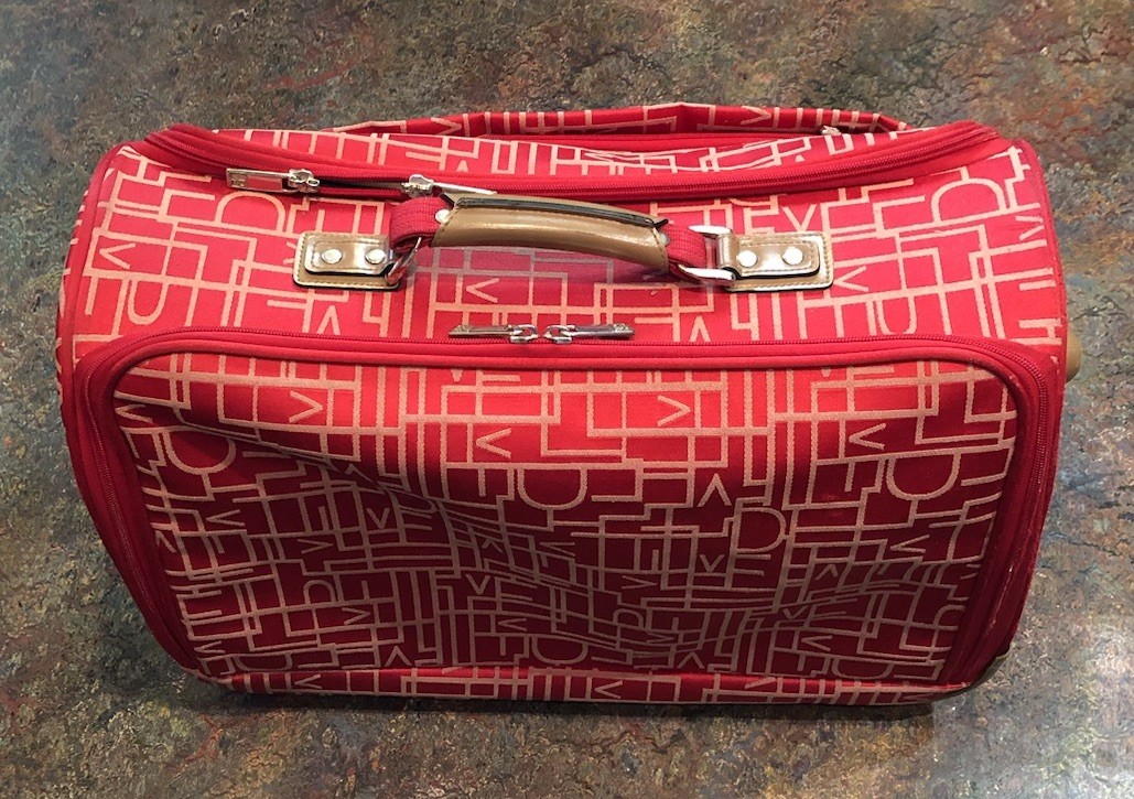 Vintage Diane von Fürstenberg DVF Red W/ White Monogram 2 Wheel Rolling Suitcase