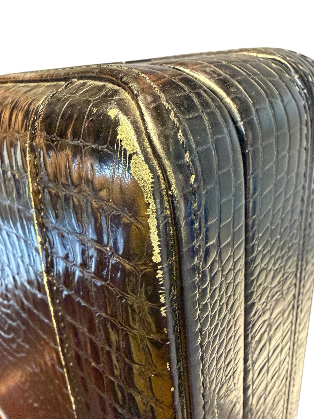 Vintage Expandable Mock Croc Faux Crocodile Leather Briefcase Presto Lock