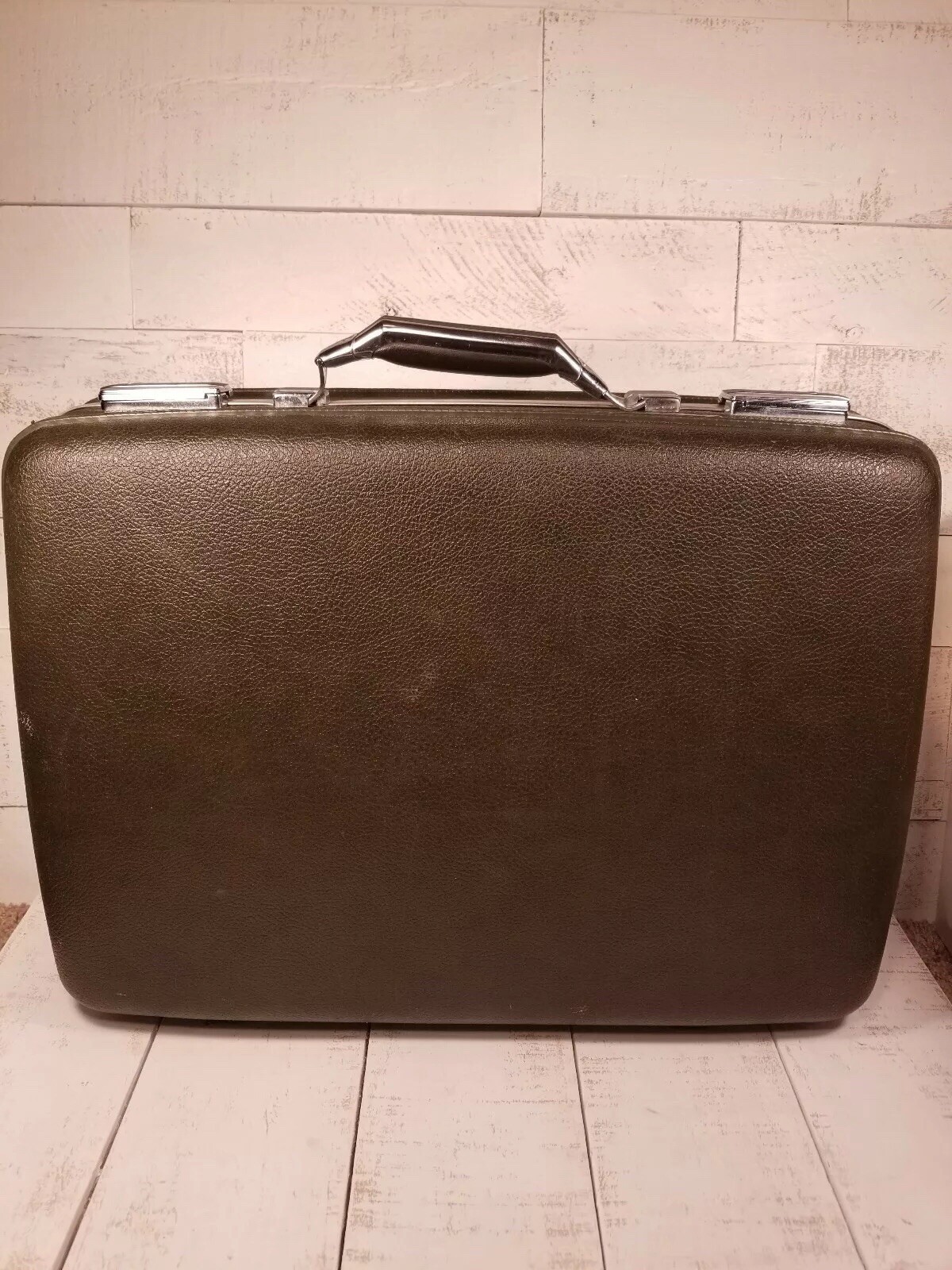Vintage American Tourister Hard Shell Plaid-lined Suitcase Dark Green 21” X 16”