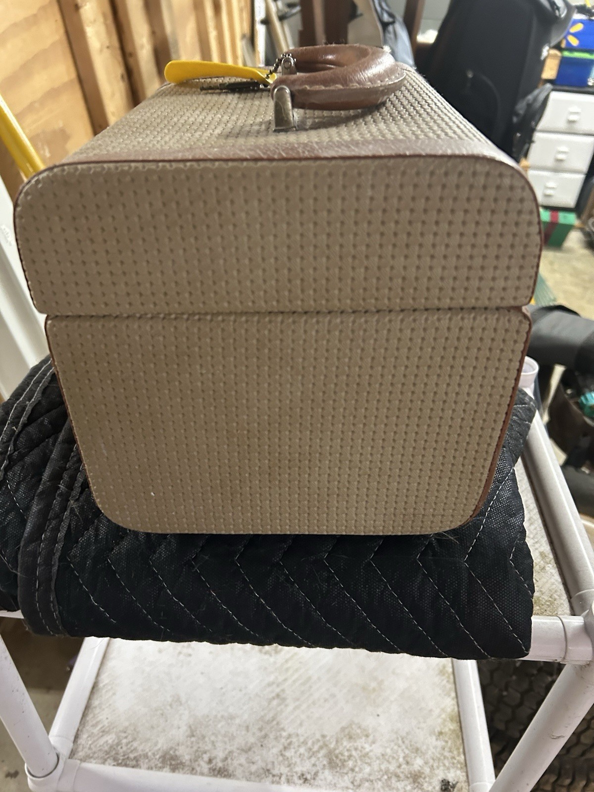 1940-50s Vintage Train Tweed / Leather Vanity Case baby boomer classicore