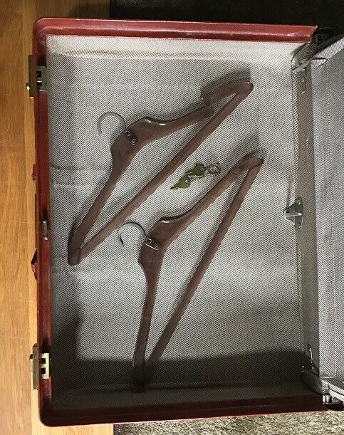 Vintage 1950’s Wardrobe Tray Luggage w/ Key and Hangers Stitched Cowhide