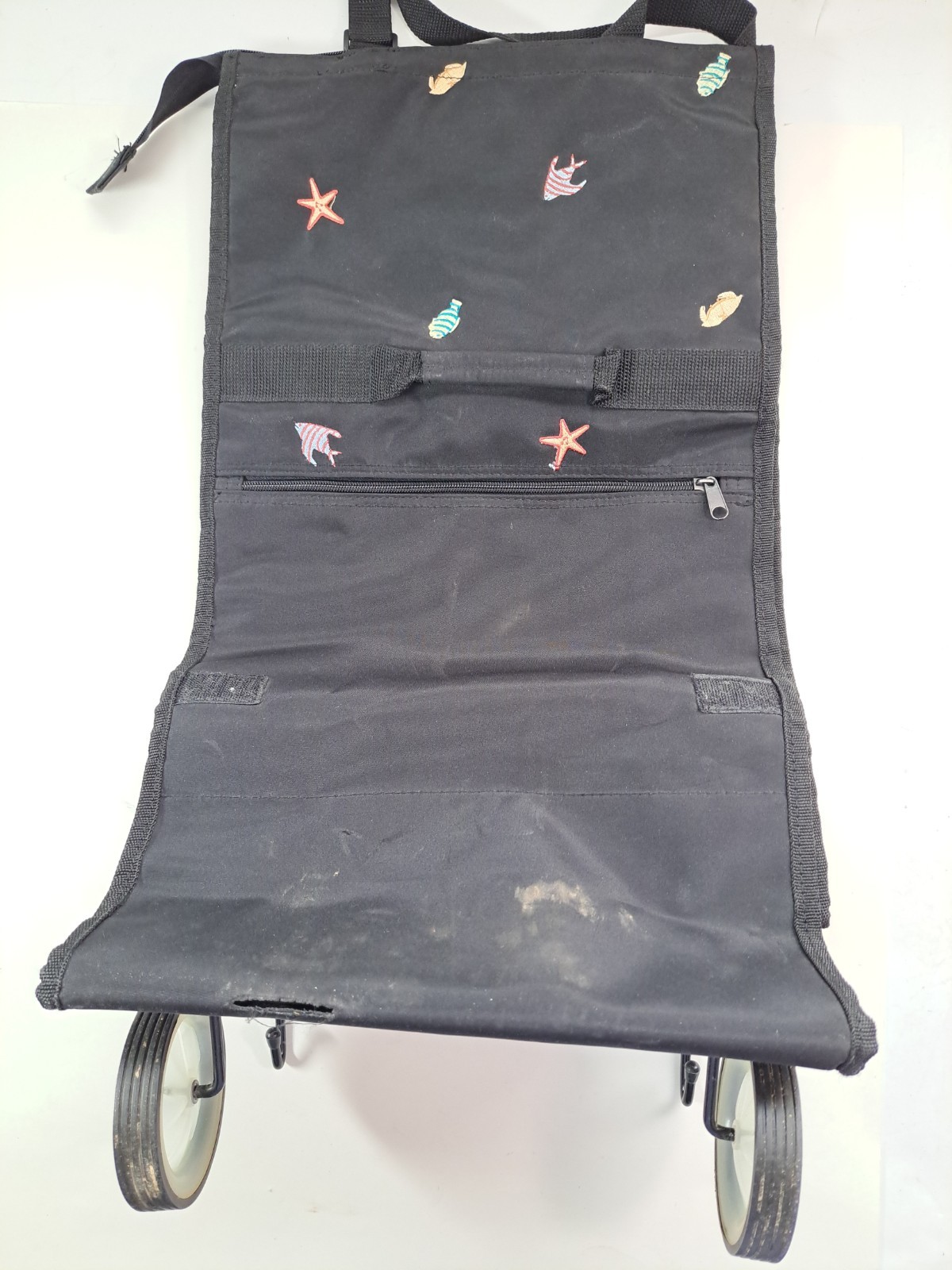 Vintage Shopping Bag w/Wheels Foldable Travel Fish Pattern AS IS