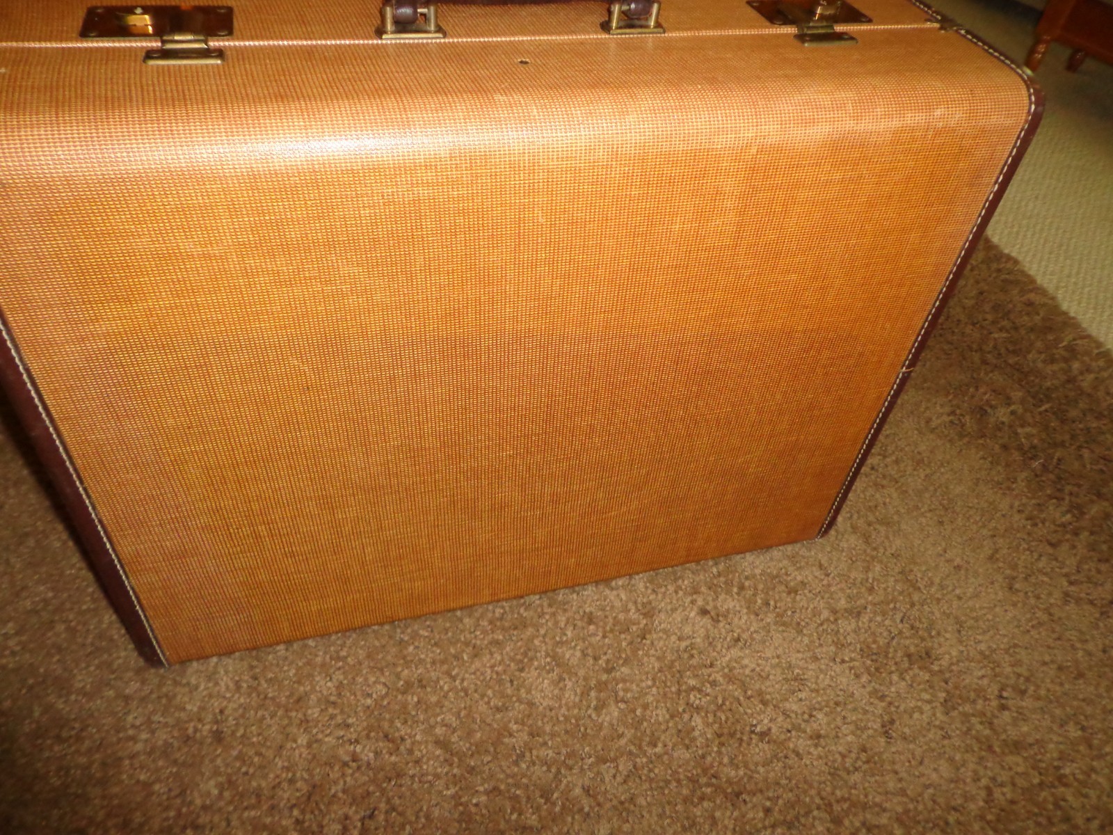 Vintage Portmanteau Suitcase Luggage Durable Leather Handle/ Trim Hangers Brown