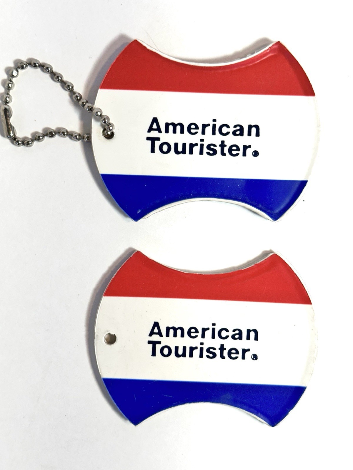 Vintage Retro American Tourister Luggage Tag Vinyl Red White Blue Airline Travel