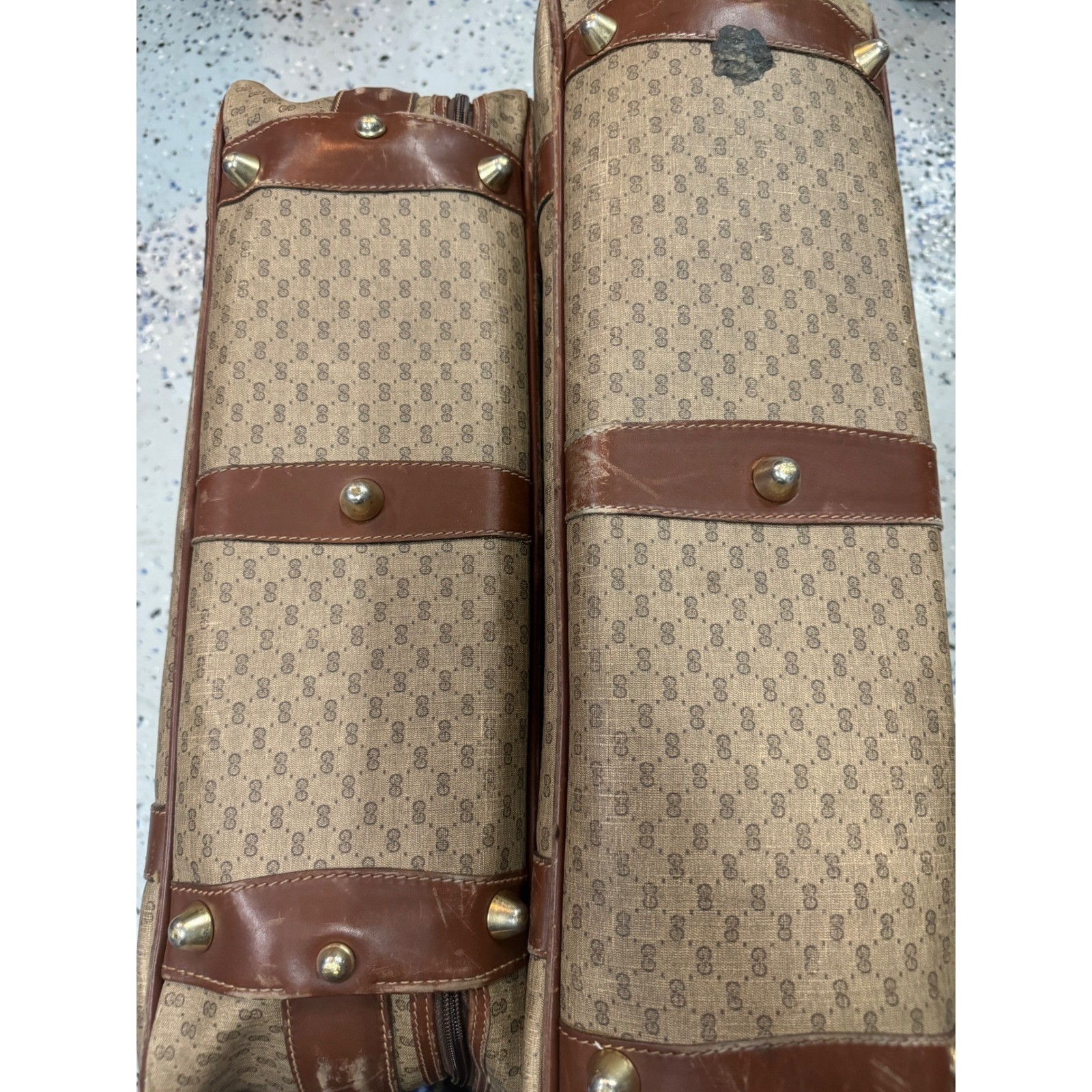 Gucci 1970’s Monogram Canvas Leather Trim Travel Luggage Set Vintage Authentic