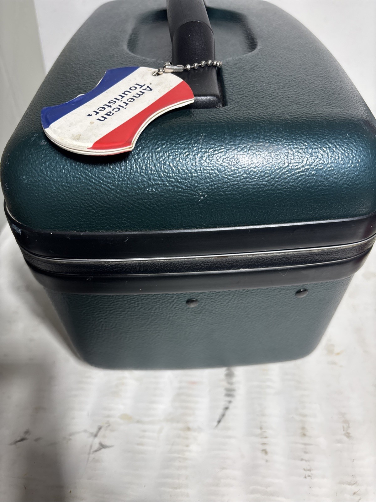 American Tourister Blue Train Case Hard Shell Cosmetic Suitcase Vtg