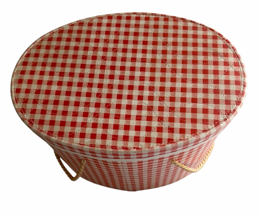 Vintage MODEL HOME Henry Enrich Quilted Red White Oval Box Closet Accessories