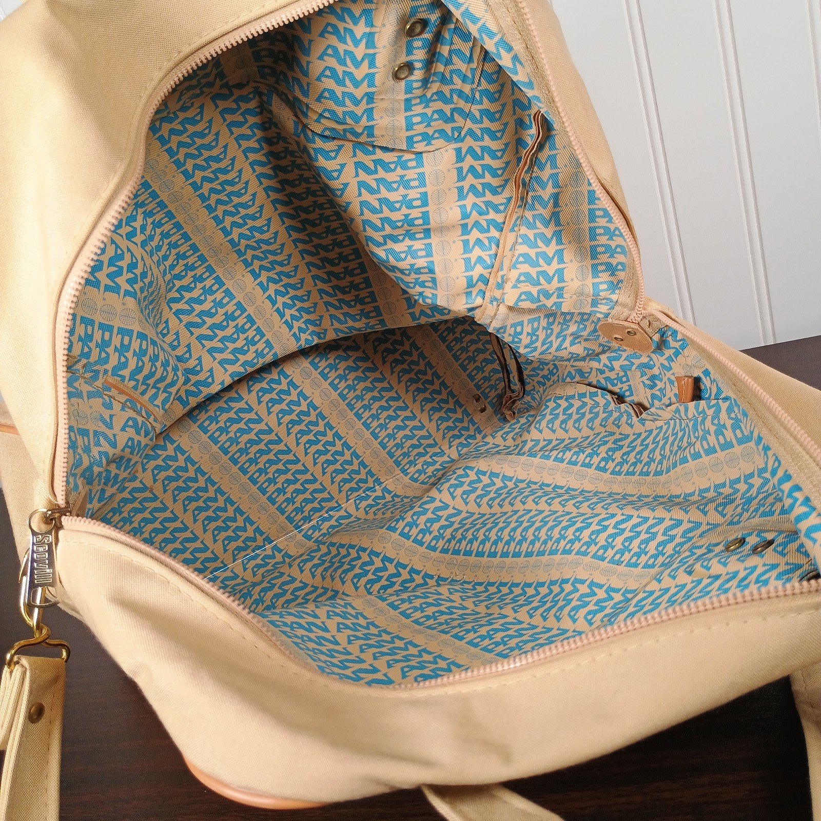 Vintage Pan Am Airlines Canvas Carry-On Travel Bag Duffel Tote Shoulder Strap