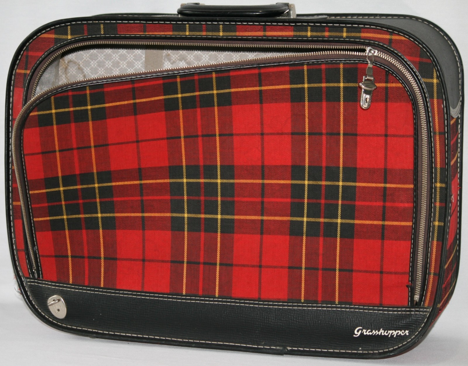 Grasshopper Suitcase Red Black Yellow Tartan Plaid Zip Luggage 21″ x 15.5″x 5.5″