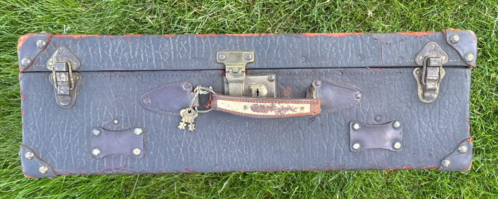 Antique Suitcase Circa 1900-1920 With Original Keys Leather Straps Stickers