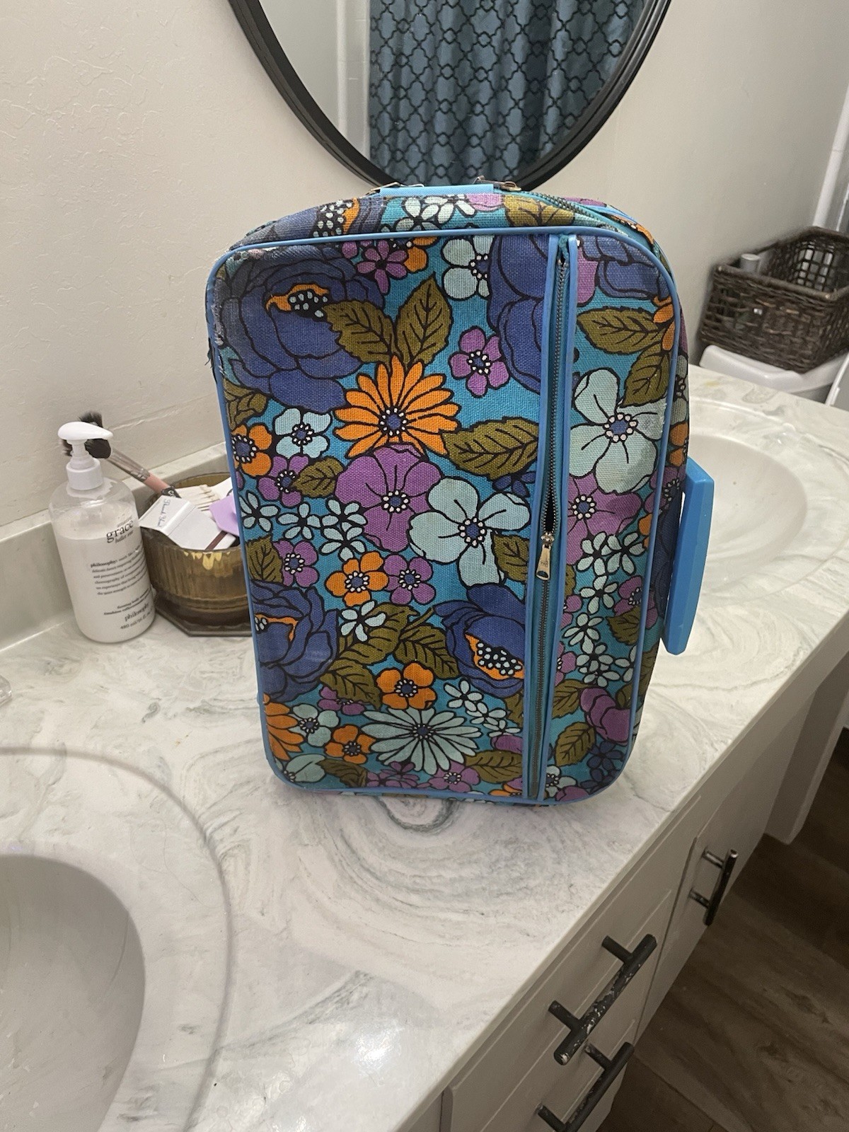 VTG Floral Suitcase 60’s 70’s Flower Travel Bag Case Retro Paisley Made in Japan
