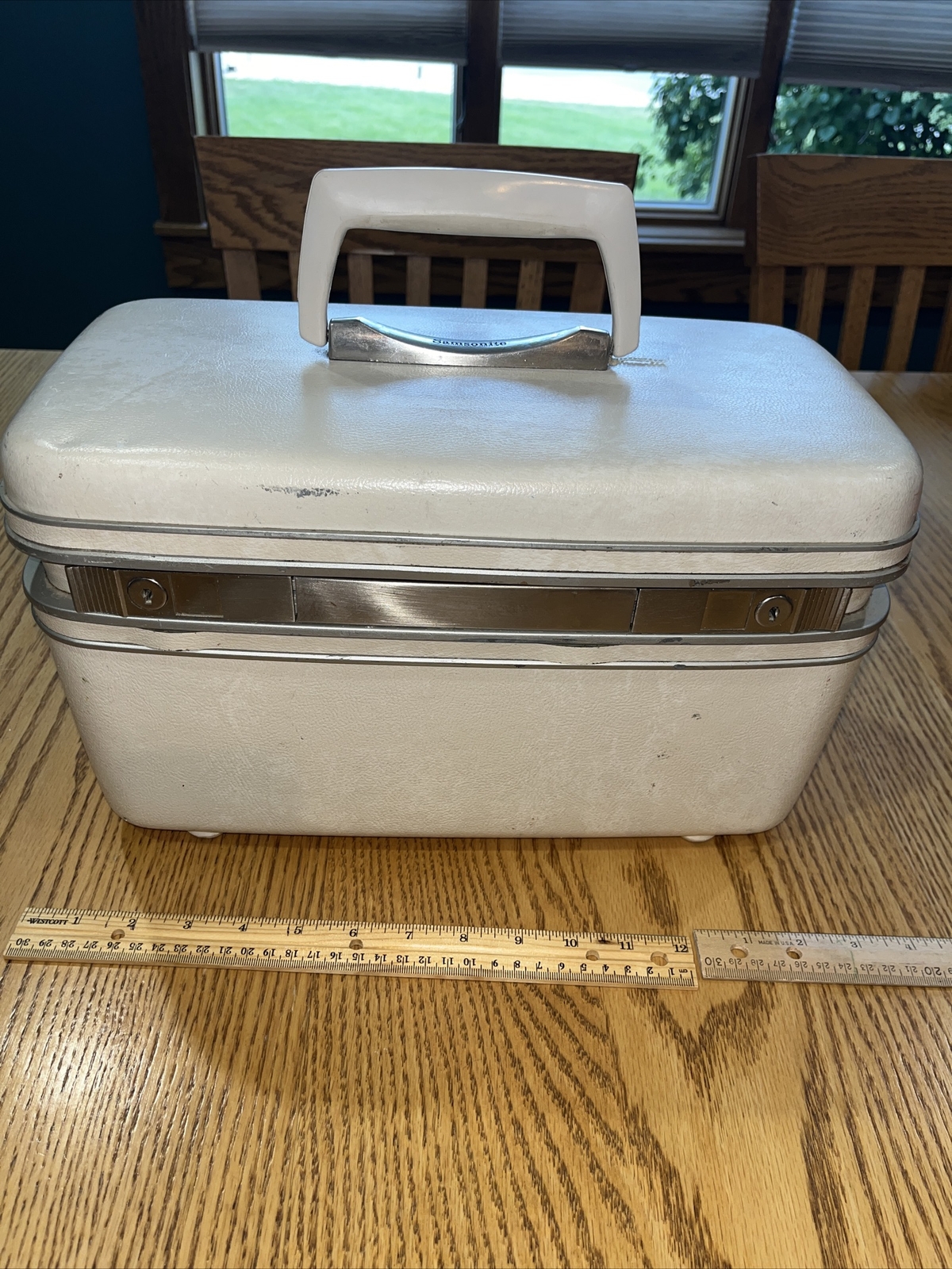 Vintage Samsonite White Travel Train Case Makeup Mirror Cosmetic Luggage W Tray