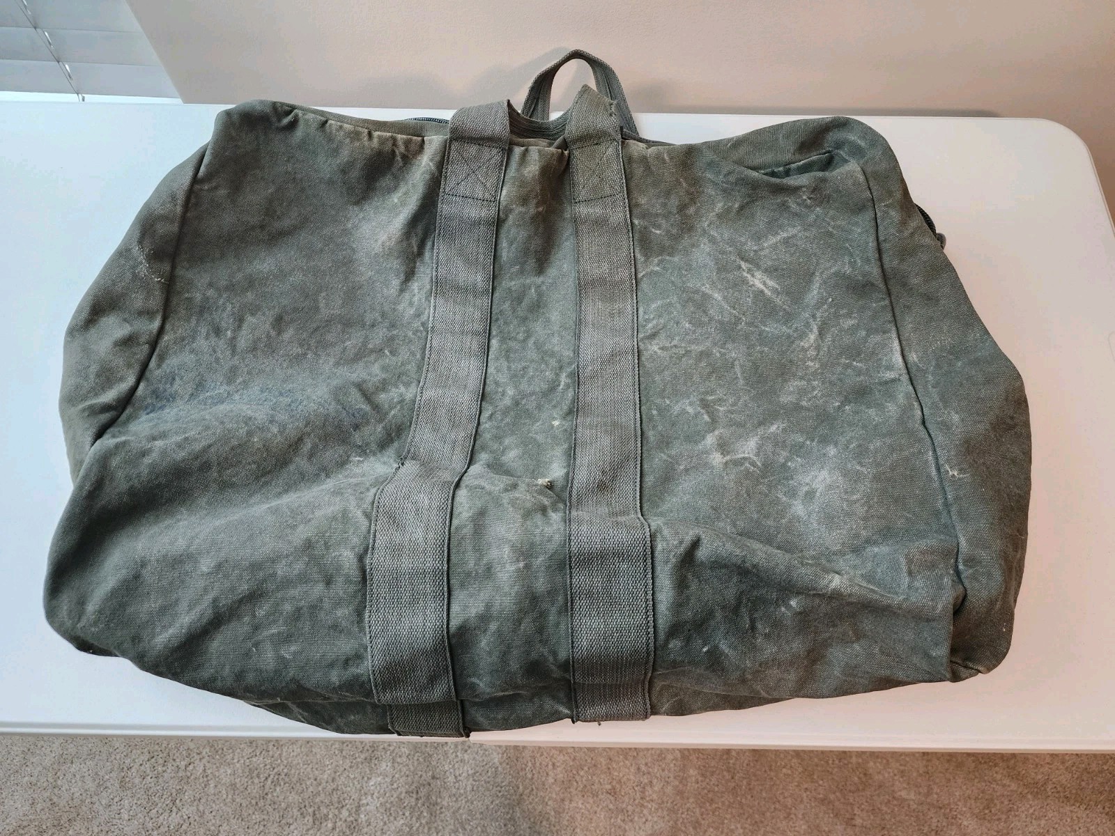 Vintage 1980s US Military Flyers Kit Duffel Bag Green Canvas Distressed Faded