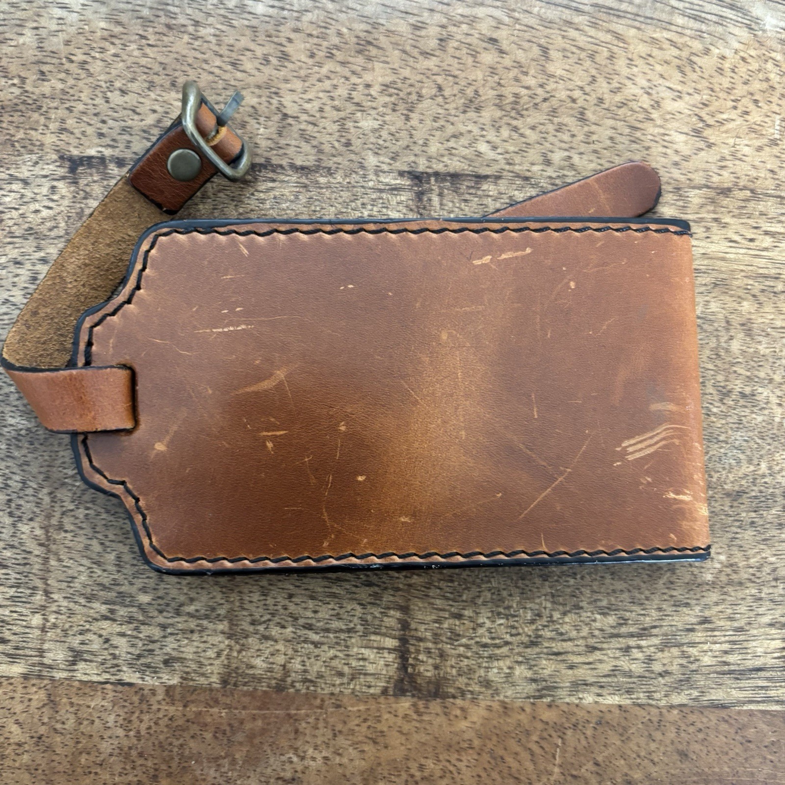 Vintage Distressed Natural Saddle Leather Luggage Tag