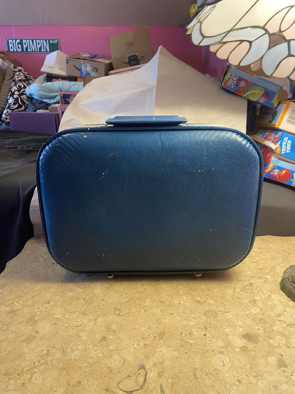 VTG Mid Century Blue Hard Sided “I’m Going To Grandmas” Suitcase