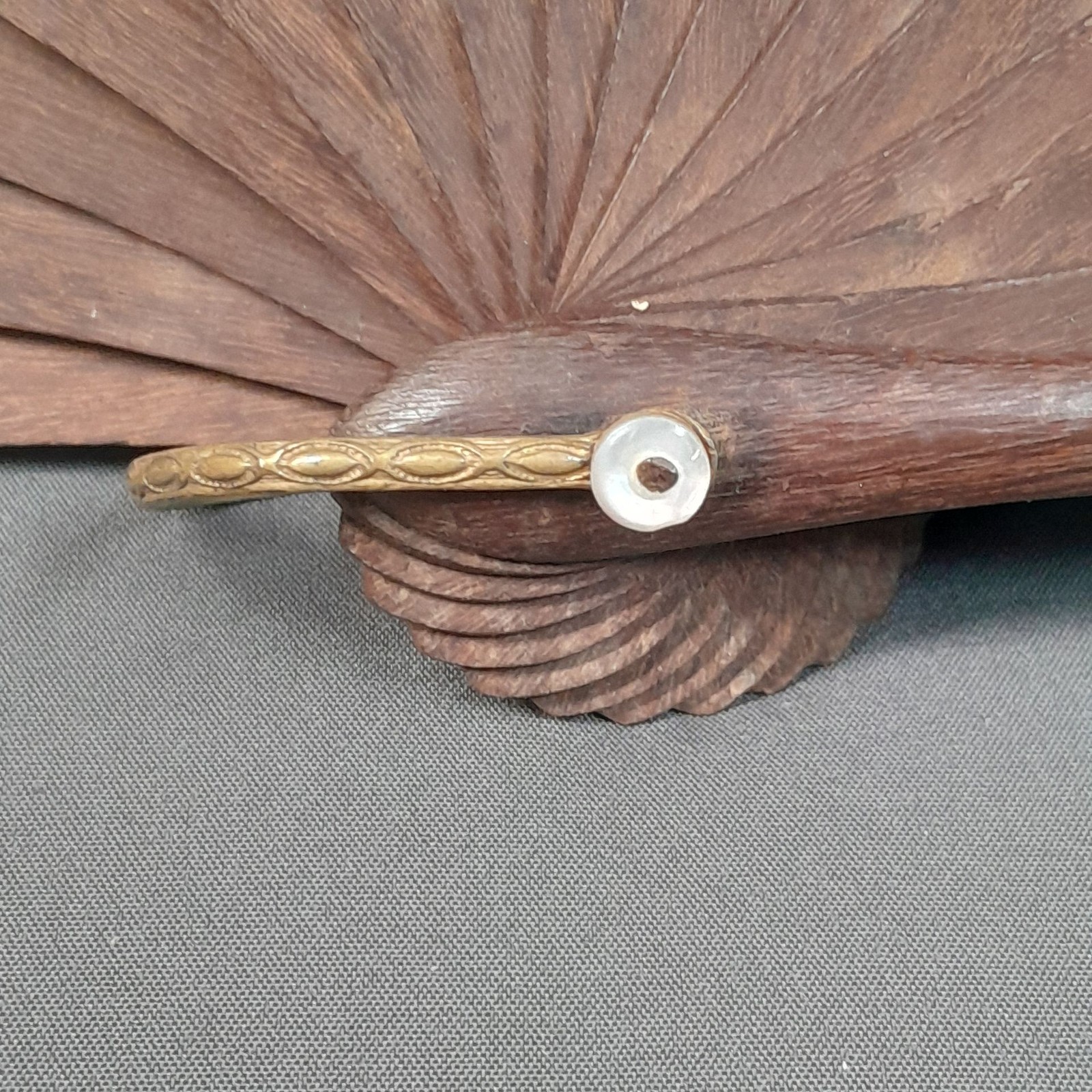 39. Antique Fan With Draft Wood Frame, Embroidered Velvet Country.