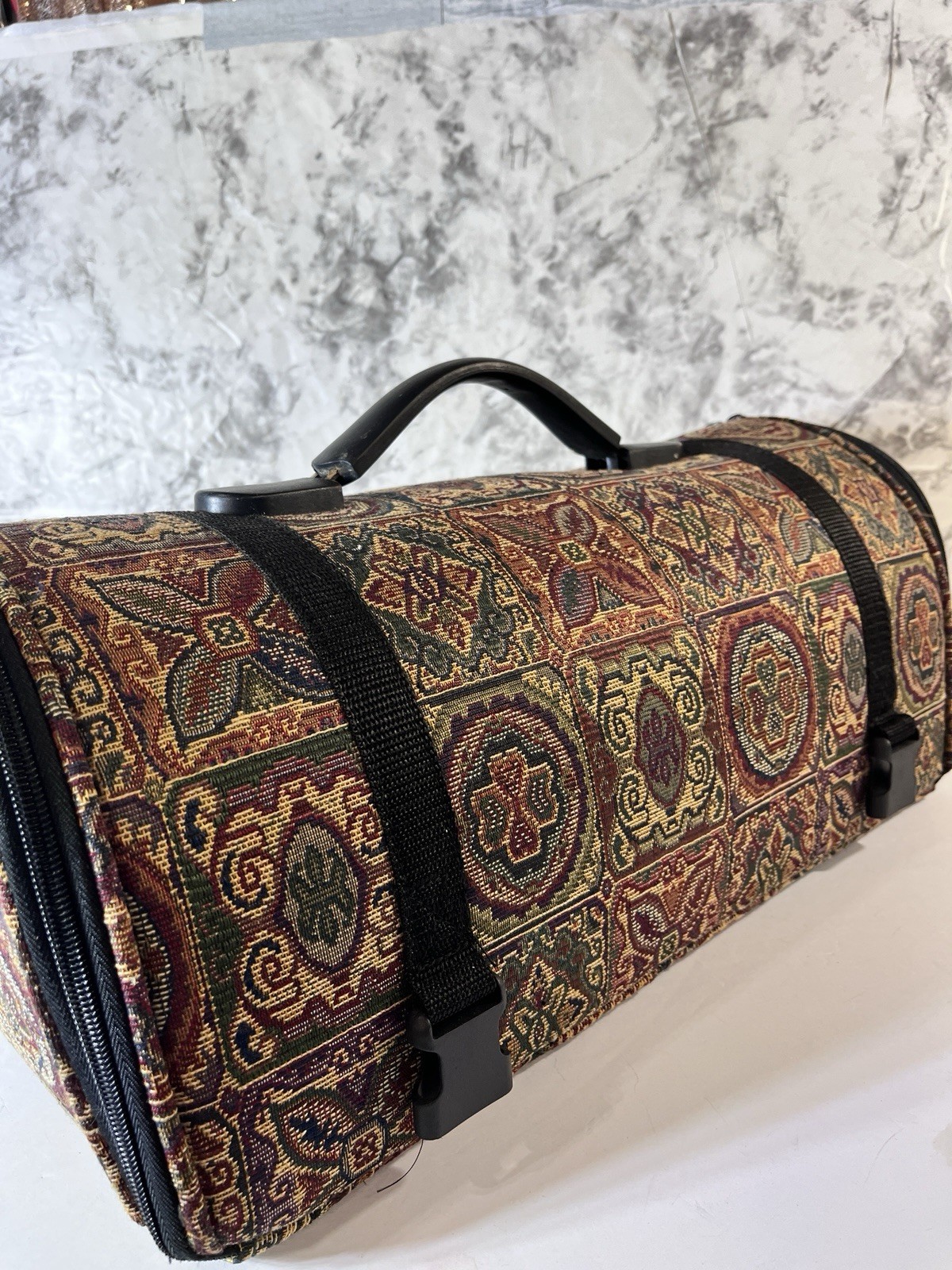 Vintage Stitch & Go Geometric Tapestry Craft Organizer Travel Roll Bag