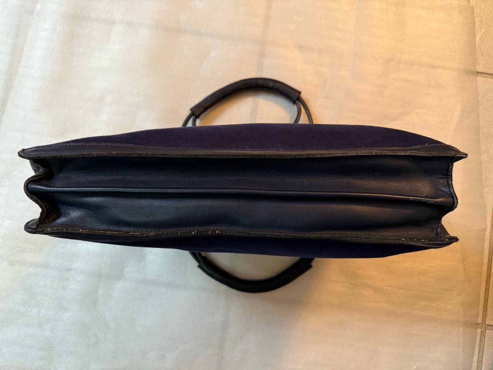 Vintage Pappagallo Leather & Corduroy Navy Briefcase, 15.5×10.5 inches