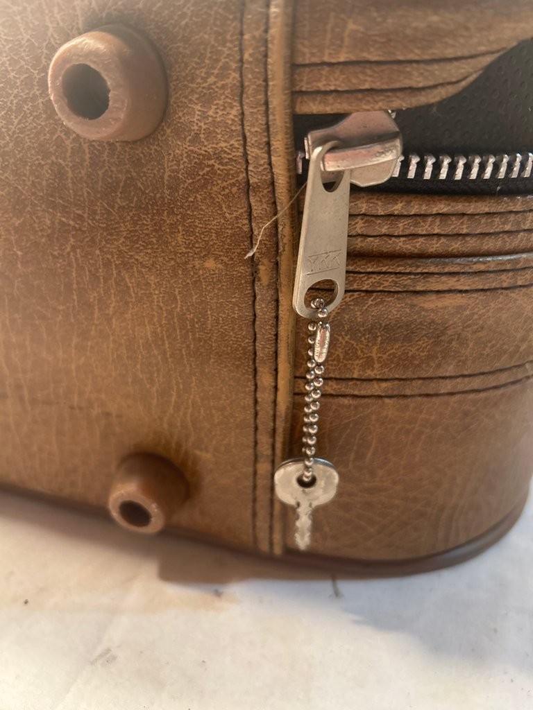 Vintage Flying Time Brown Leather Suitcase With Keys