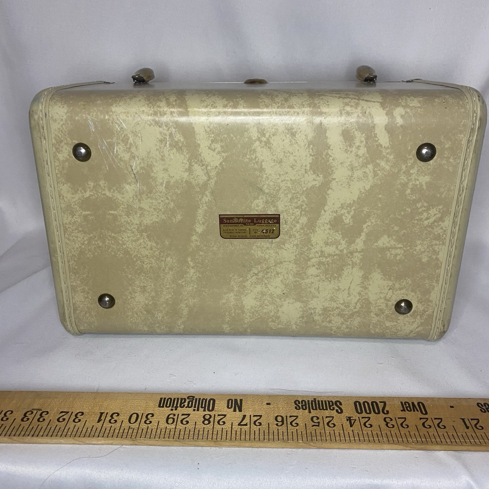 Vintage Samsonite 50’s Shwayder Bros. Train Suitcase 4512 Marbled Beige No Key