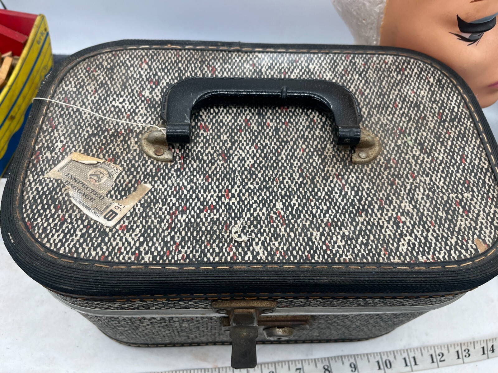 vintage speckled 1940s 50s makeup bag train case suitcase small pinup glam