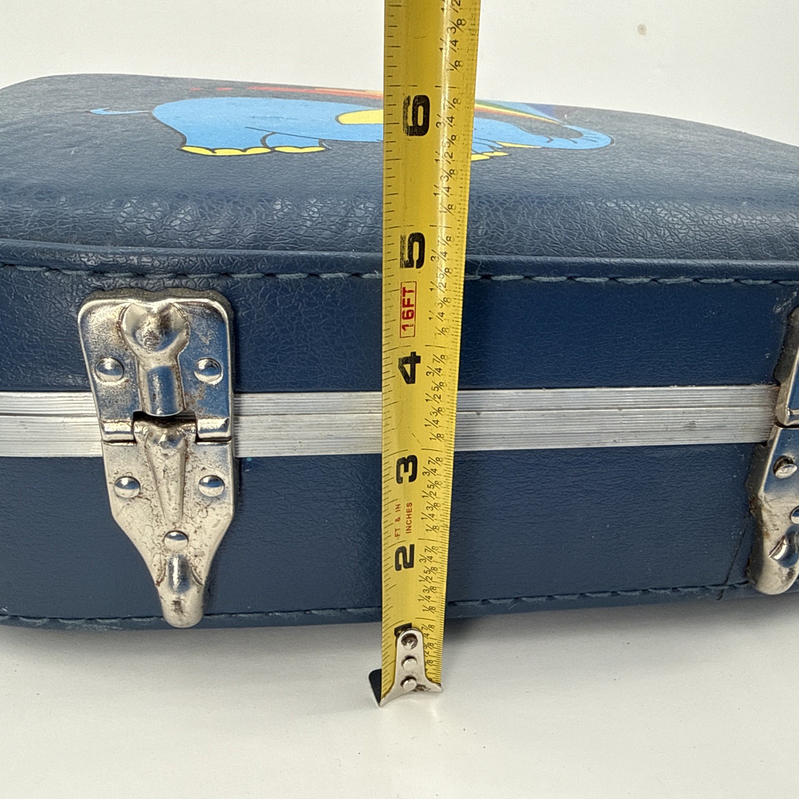 VTG 60s 70s Blue Elephant Rainbow Vinyl Kid’s Hard Case Whimsical Suitcase